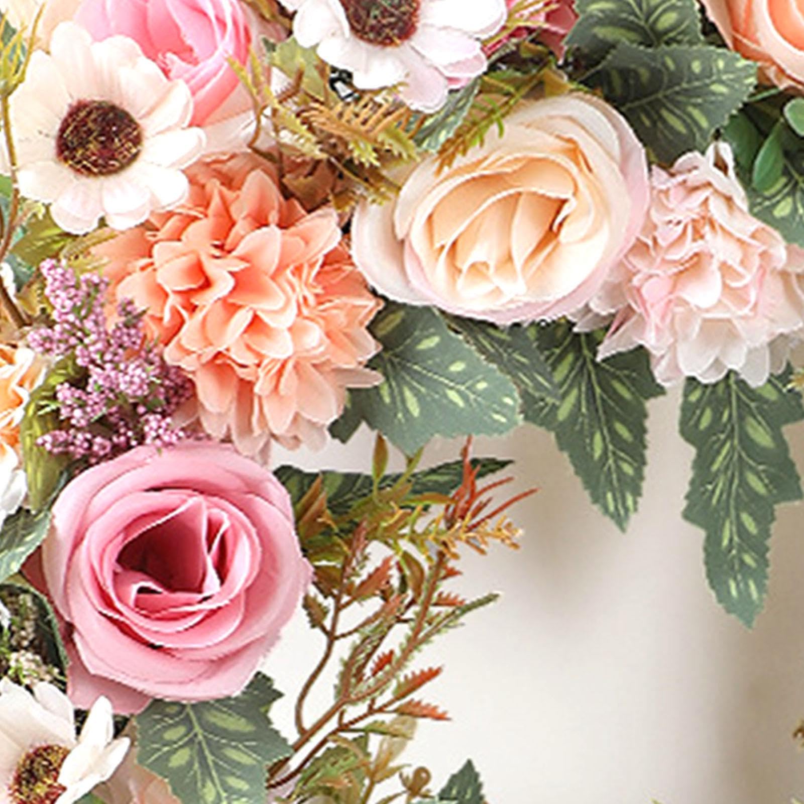 Ausla Ghirlanda Primaverile Artificiale con Ortensie e Rose, Ghirlanda | Materiale per Fiori di Seta, per Uso Interno Ed Esterno, Decorazione da Parete o Sfondo per Feste, Facile Manutenzione,