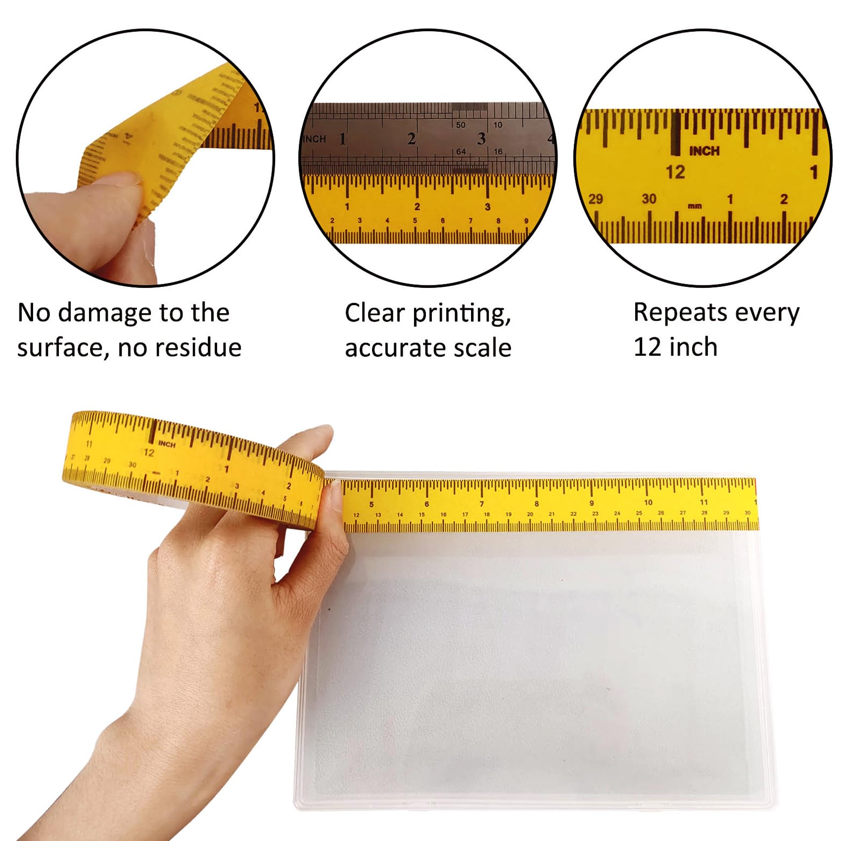 Snapklik.com : EDSRDRUS 2 Pack Ruler Tape 1/2, 1 Inch No Gap Masking ...