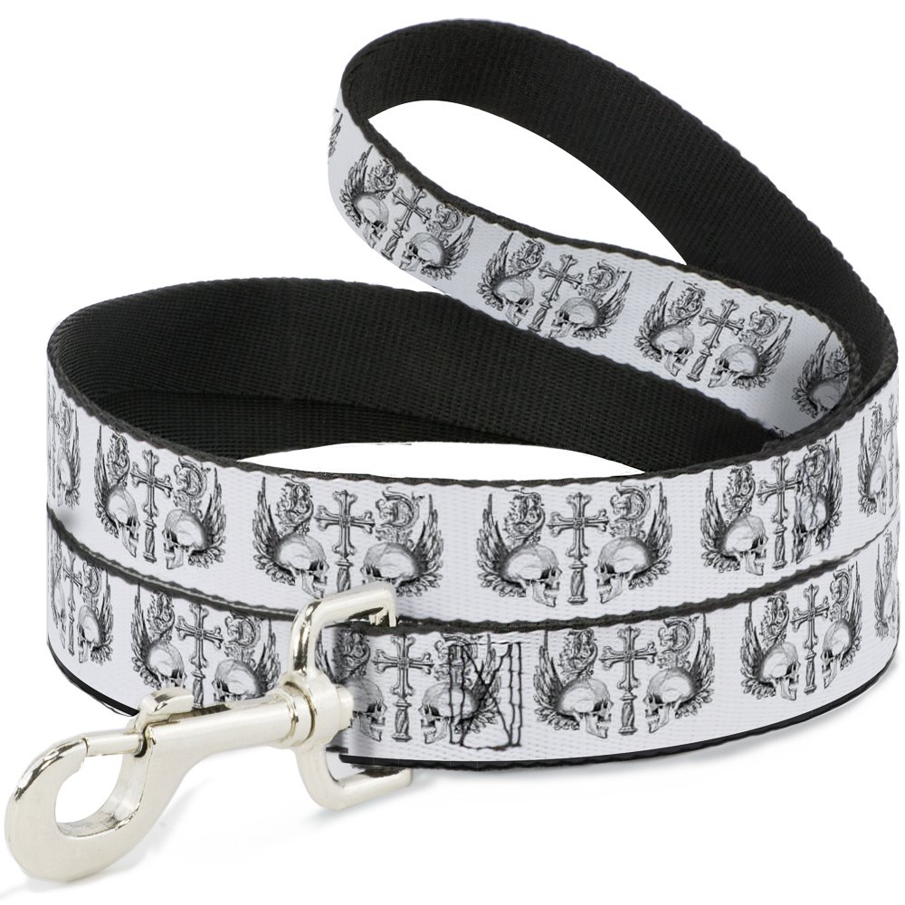 Laisse crânes avec ailes noir et blanc Buckle Down pour chien résistant nylon
