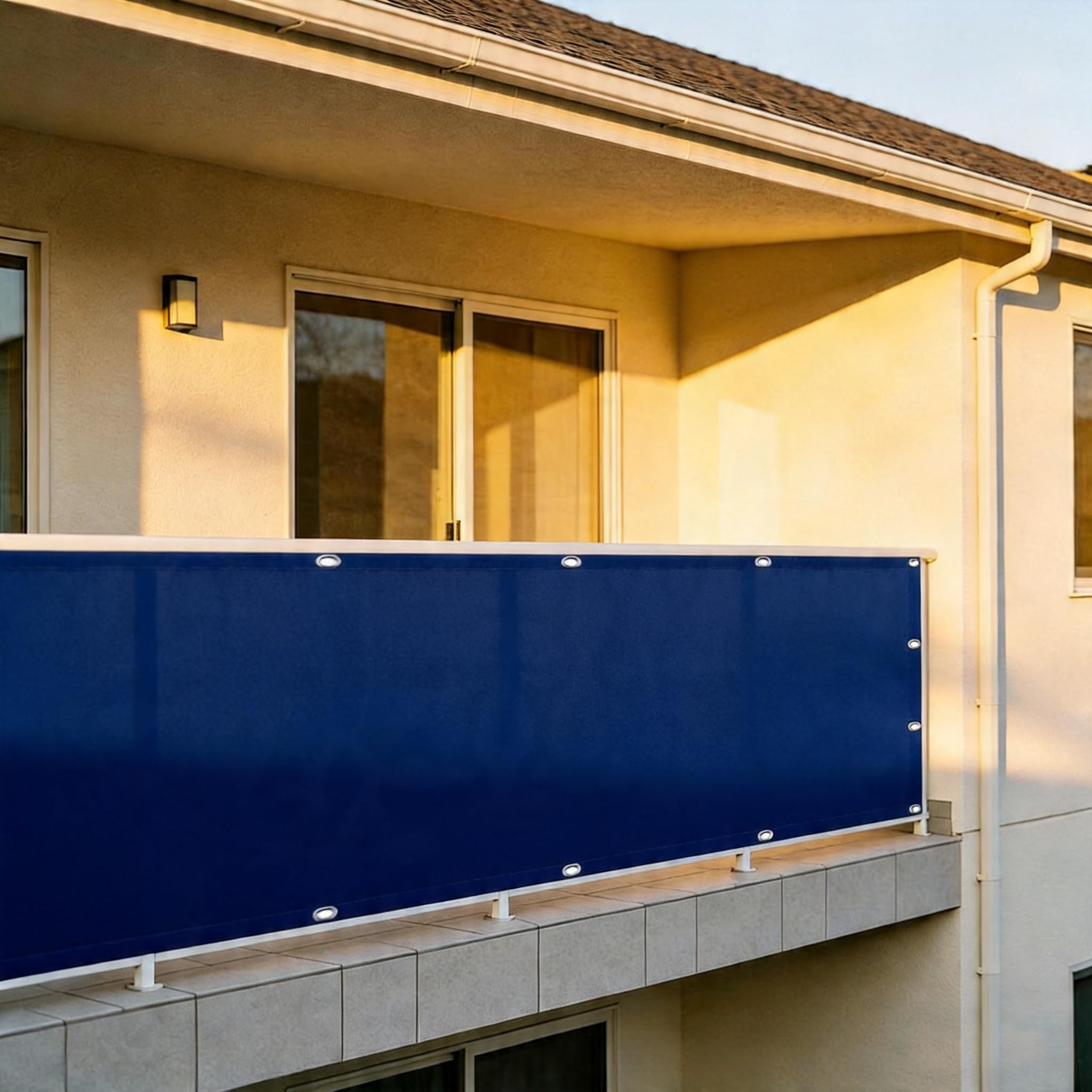 Telo Frangivisto 180 x 220 cm Protezione Impermeabile, Protection UV Schermo Privacy Terrazzo con Fascetta, Corde per Recinzioni, Blu Scuro
