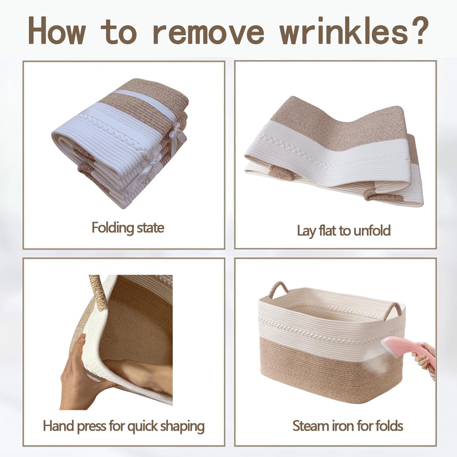 Extra large laundry basket woven from natural cotton rope with handles storage blankets for living rome big decorative quilted baskets for clothes toys pillows hamper 24"x16"x14" white/brown