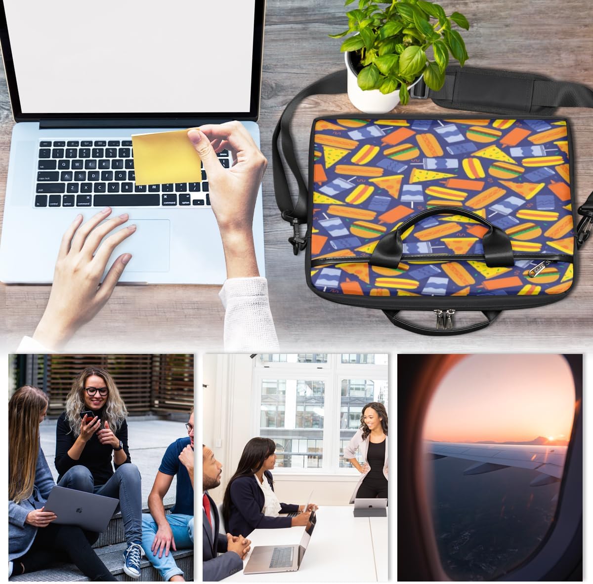 Hot Dog Burger Pizza Laptop Shoulder Bag for Men Women Slim Briefcase Messenger Bag Waterproof 14 Inch 15 Inch Laptop Bag Carrying Case Fit 14-15.6 Inch Notebook Computer Tablet