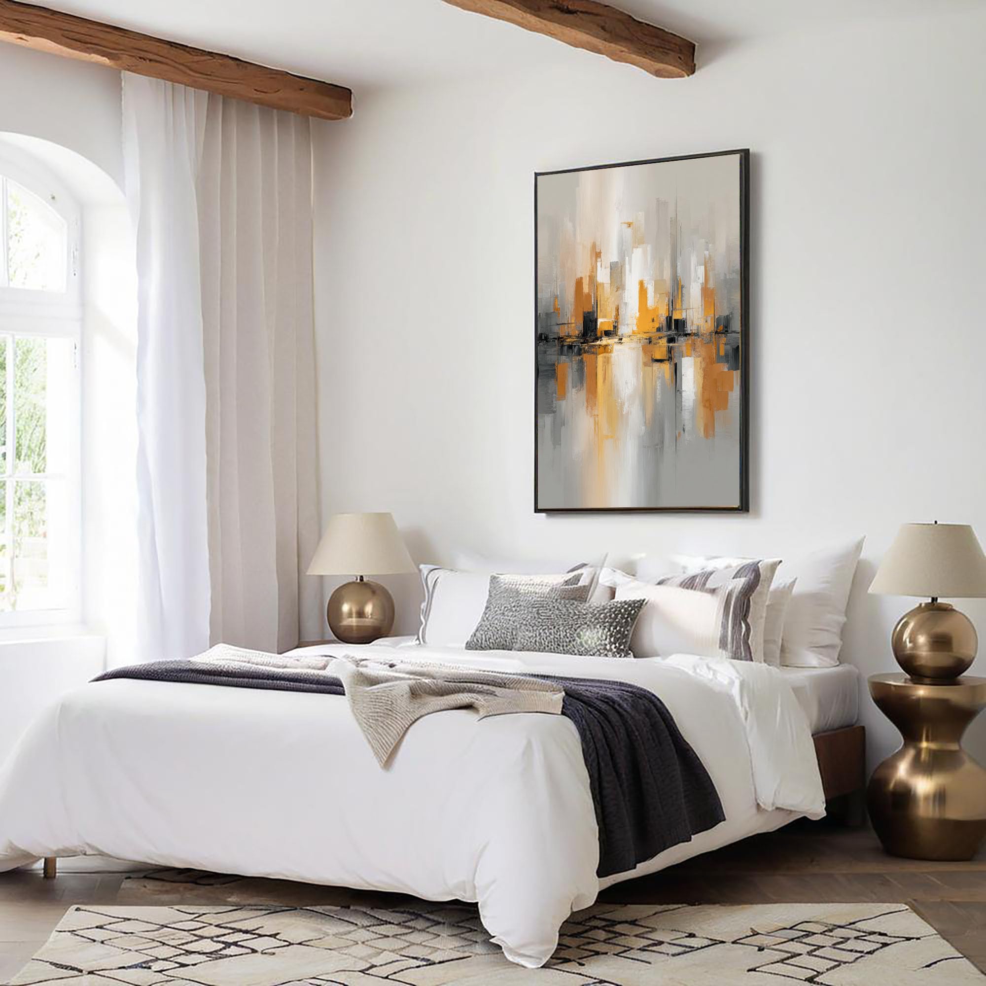 Quadro Moderno Soggiorno 70X100Cm Decorazioni Da Parete Quadri Su Tela Da Salotto Foto Senza Cornice Stampe Su Tela Camera Letto - Città Astratta - Paesaggio Dipinto A Olio - Grigio Chiaro