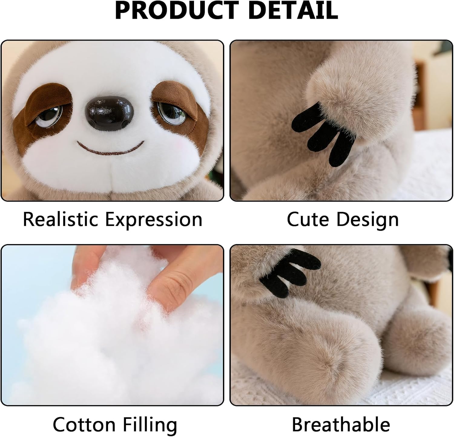 Stuffed Sloth Animal Plushies Sloth Plush Toy Cute Soft Cuddly Fluffy Plushies Toy Plushy Plushie Dolls Hugging Pillow Cushion Birthday Gift for Girls Boys Kids Teens Adults Decors, 13.8Inches - Image 7