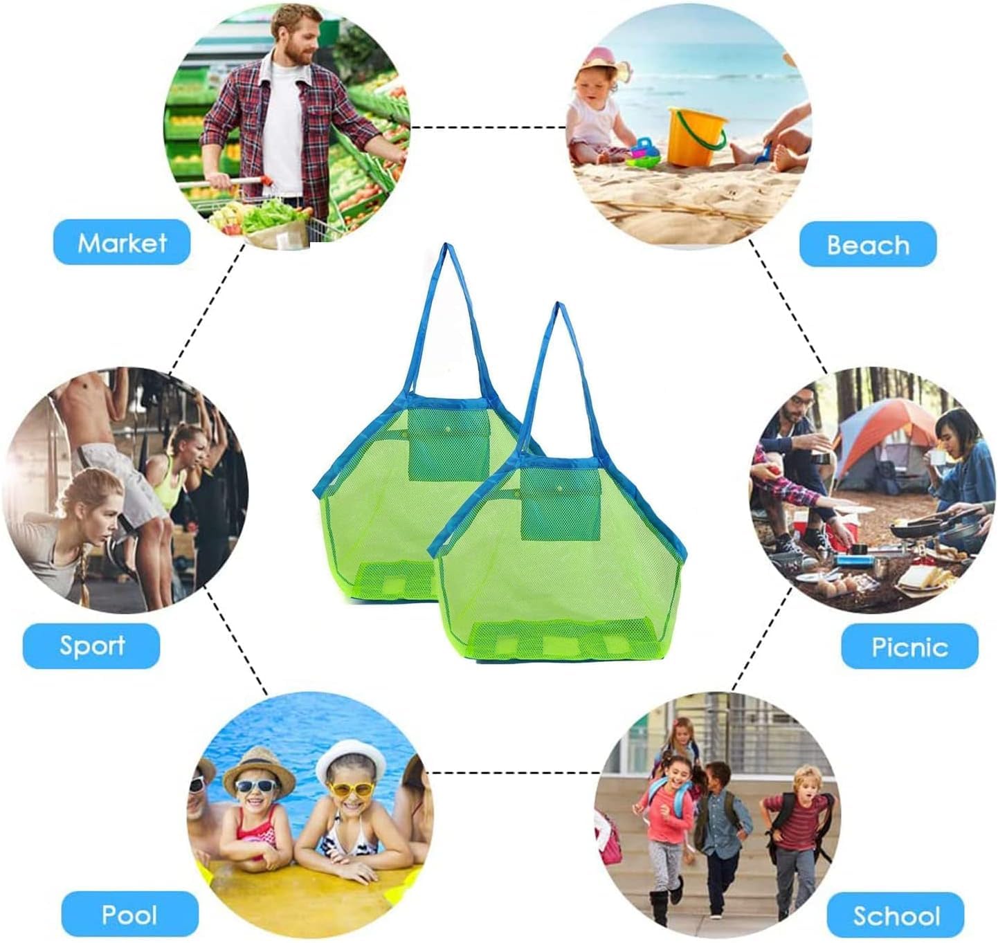 2-tlg. Strandtaschen-Set XXL - Pinke Netztaschen Für Sandspielzeug & Schwimmbad