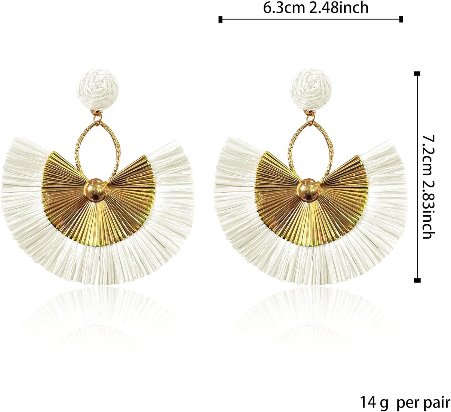 Anmpab Straw Fan Bohemian Tassel Earrings for Women Trendy Colorful Fringe Summer Beach Statement Earrings - Image 5