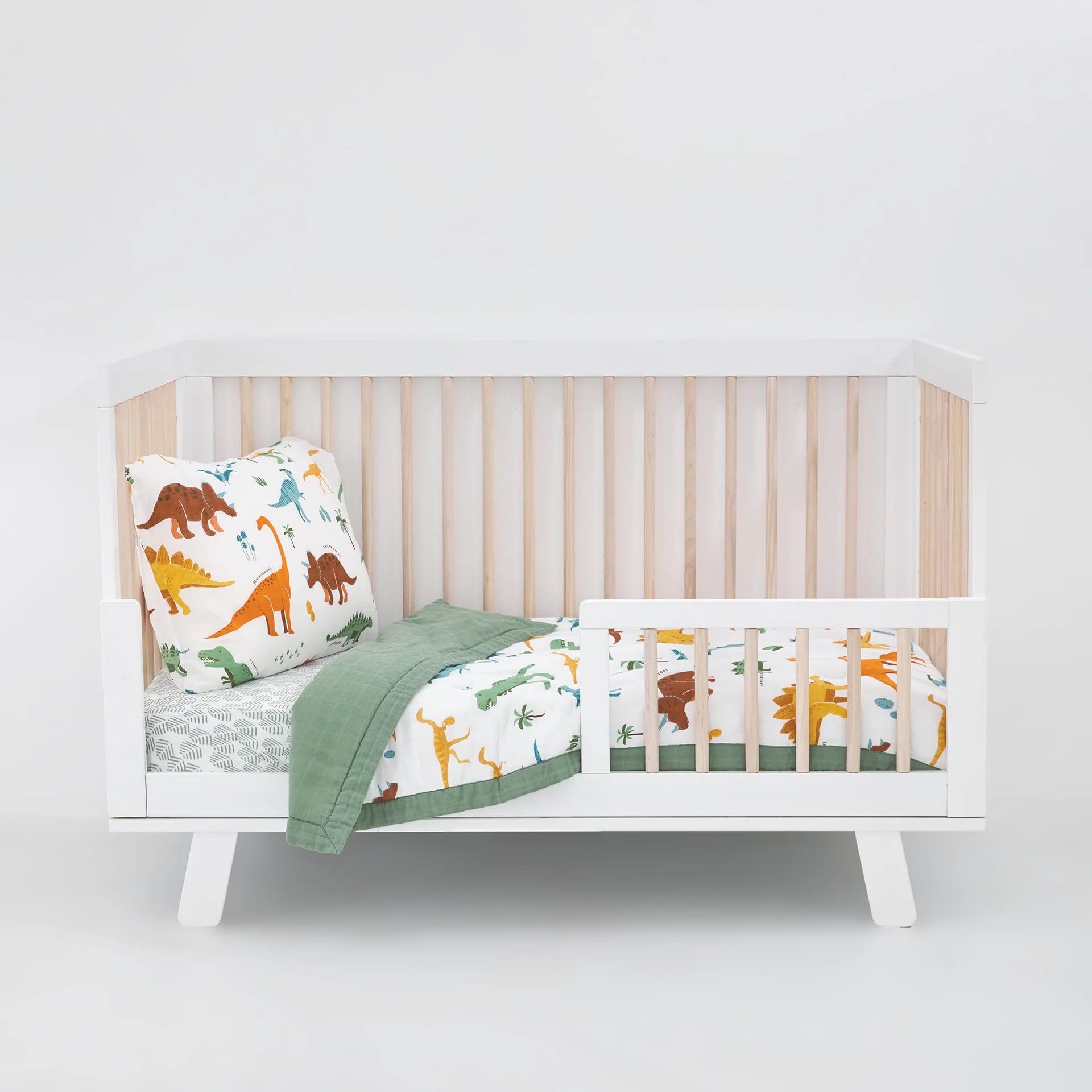 Little Unicorn Toddler Bedding 3-Piece Set | Includes Comforter, Crib Sheet &amp; Pillowcase | Soft &amp; Breathable Muslin Fabric | for Convertible Cribs &amp; Toddler Beds (Dino Names)