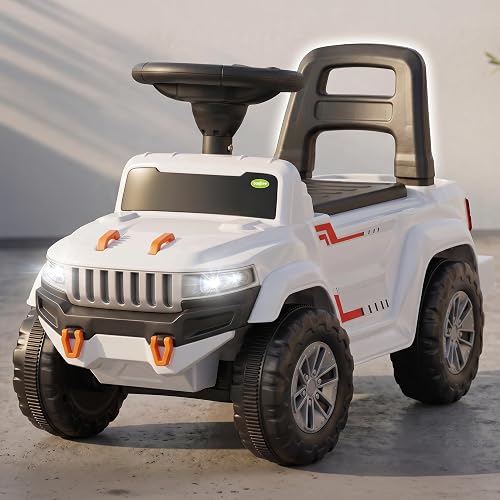 Baybee Speedy Baby Ride on Car for Kids | Portable Kids Car with LED Lights, Music & Storage Basket | Push Toy Cars with High Backrest | Toddler Rideons Jeep for 1 to 3 Years Boys Girls (White)