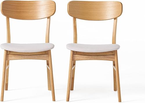 Christopher Knight Home Lucious - Sillas de comedor con acabado de roble y tela, juego de 2 piezas, color beige claro