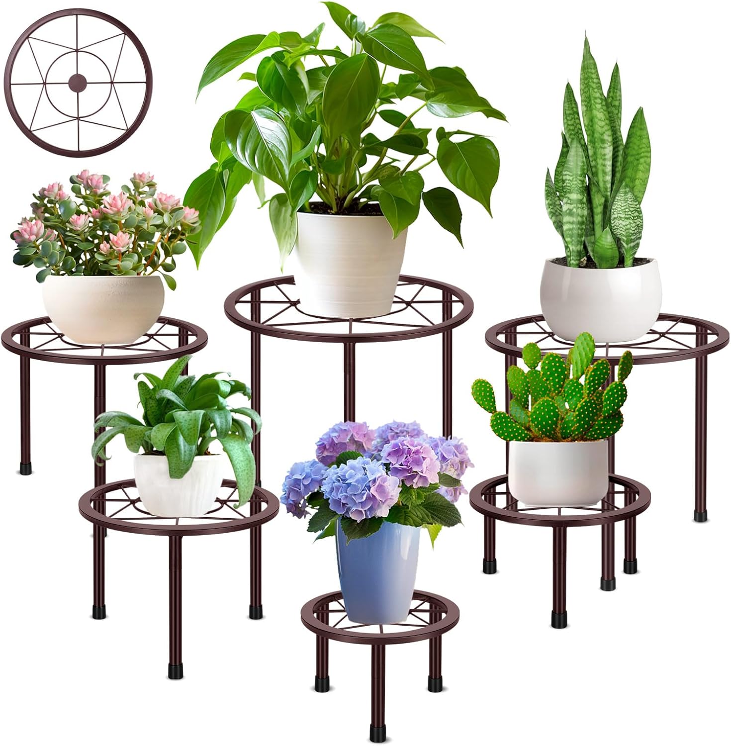 Sbosbo 6 Pack Metal Plant Stands, Heavy Duty Plant Stand for Indoor Outdoor, Anti-Rust Iron Flower Pot Stands Outdoor Plant Holder, Potted Plant Shelf for Living Room Balcony Garden Patio, Bronze