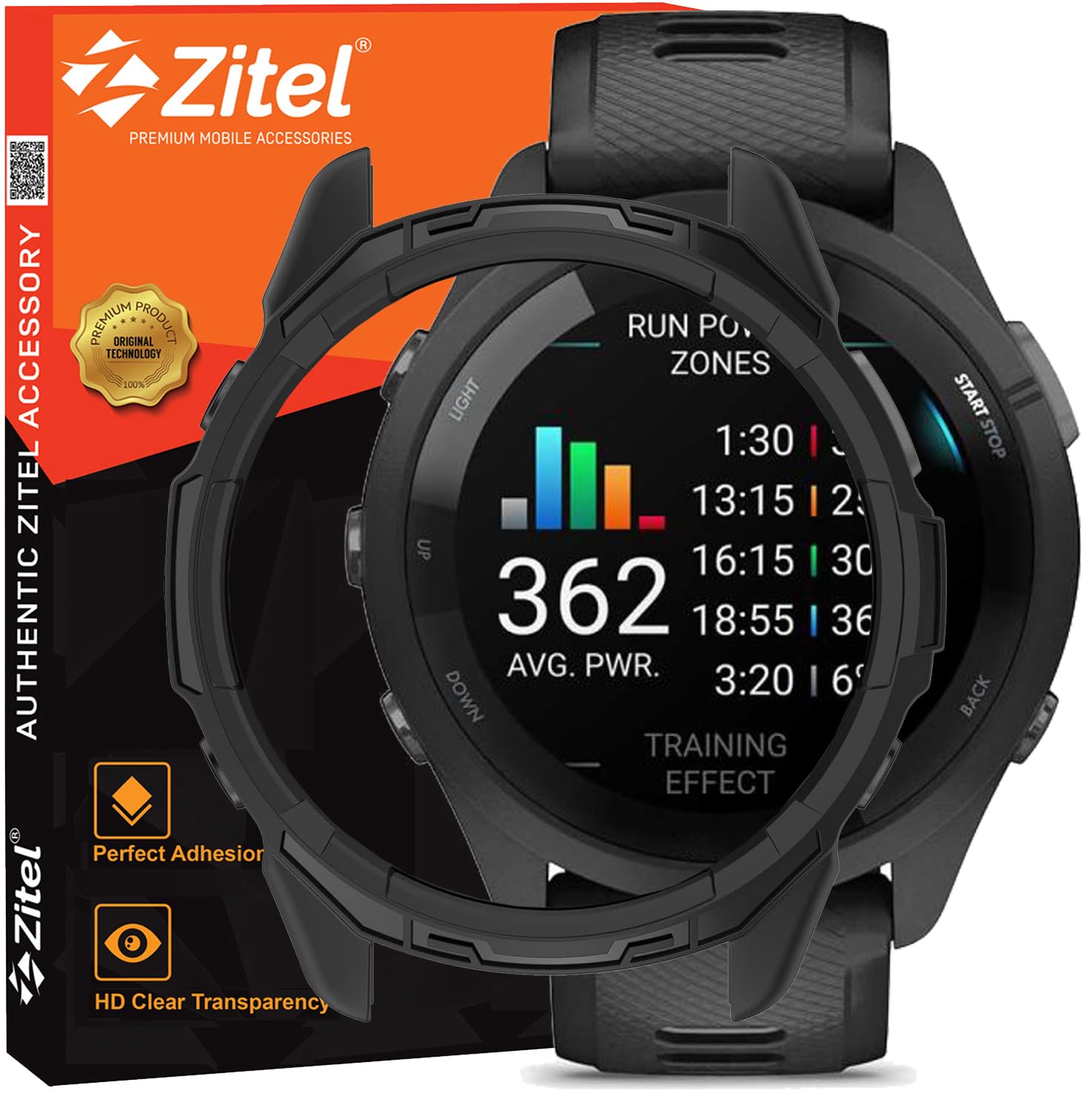 Zitel® Case Compatible with Garmin Forerunner 265, (Does NOT FIT for Forerunner 265s) Bumper Cover Shell (Without Screen Protector) – Black
