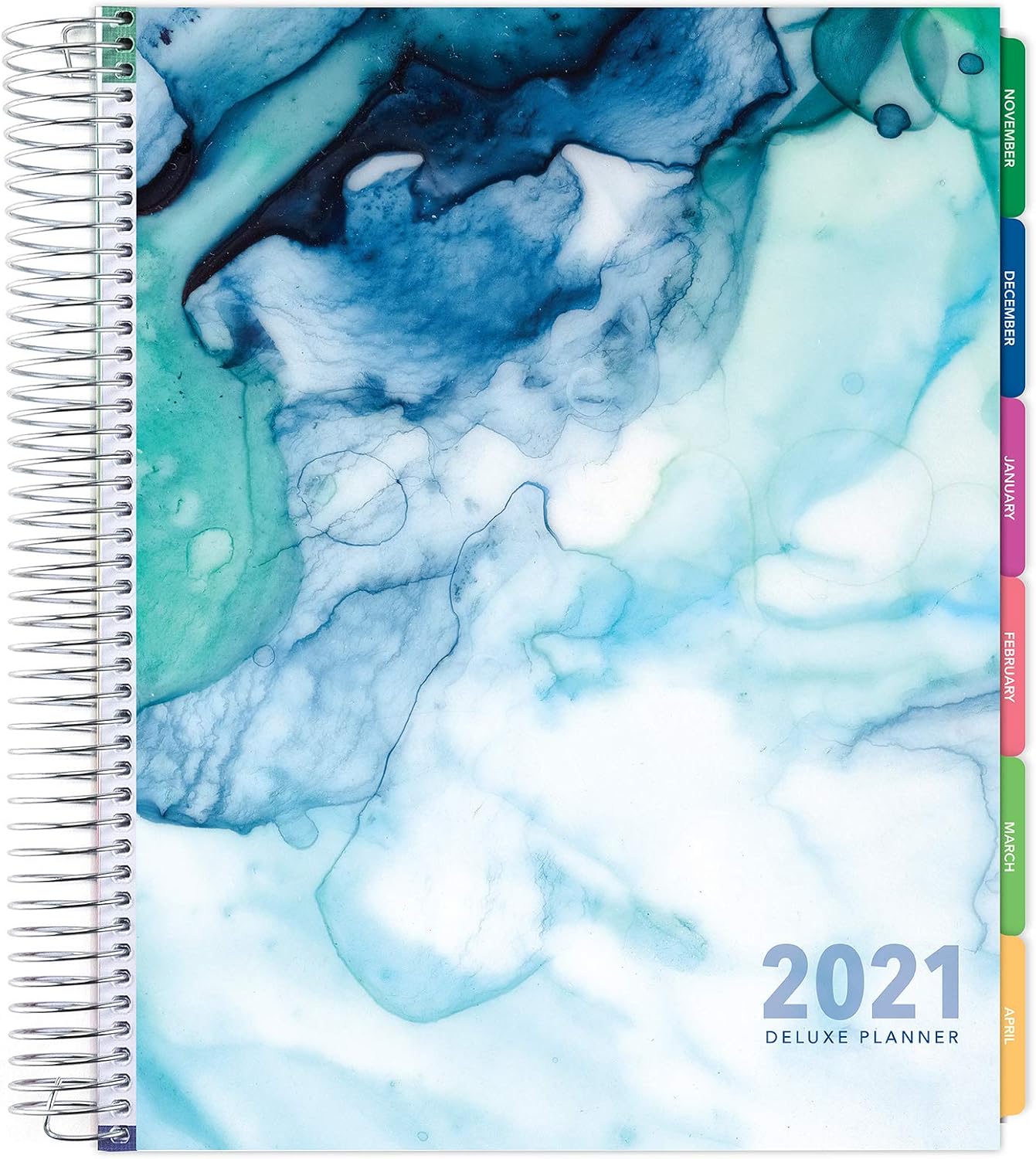 Deluxe 2021 Planner: 14 Months (Nov 2020 Through Dec 2021) 8.5"x11" Includes Page Tabs, Bookmark, Planning Stickers, Pocket Folder Daily Weekly Monthly Planner Yearly Agenda (Seaside Watercolors)