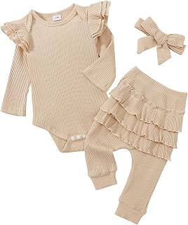 Baby Girl Clothes Newborn Romper Long Sleeve Infant Outfits 3Pcs Ruffle Tops + Pants + Headband