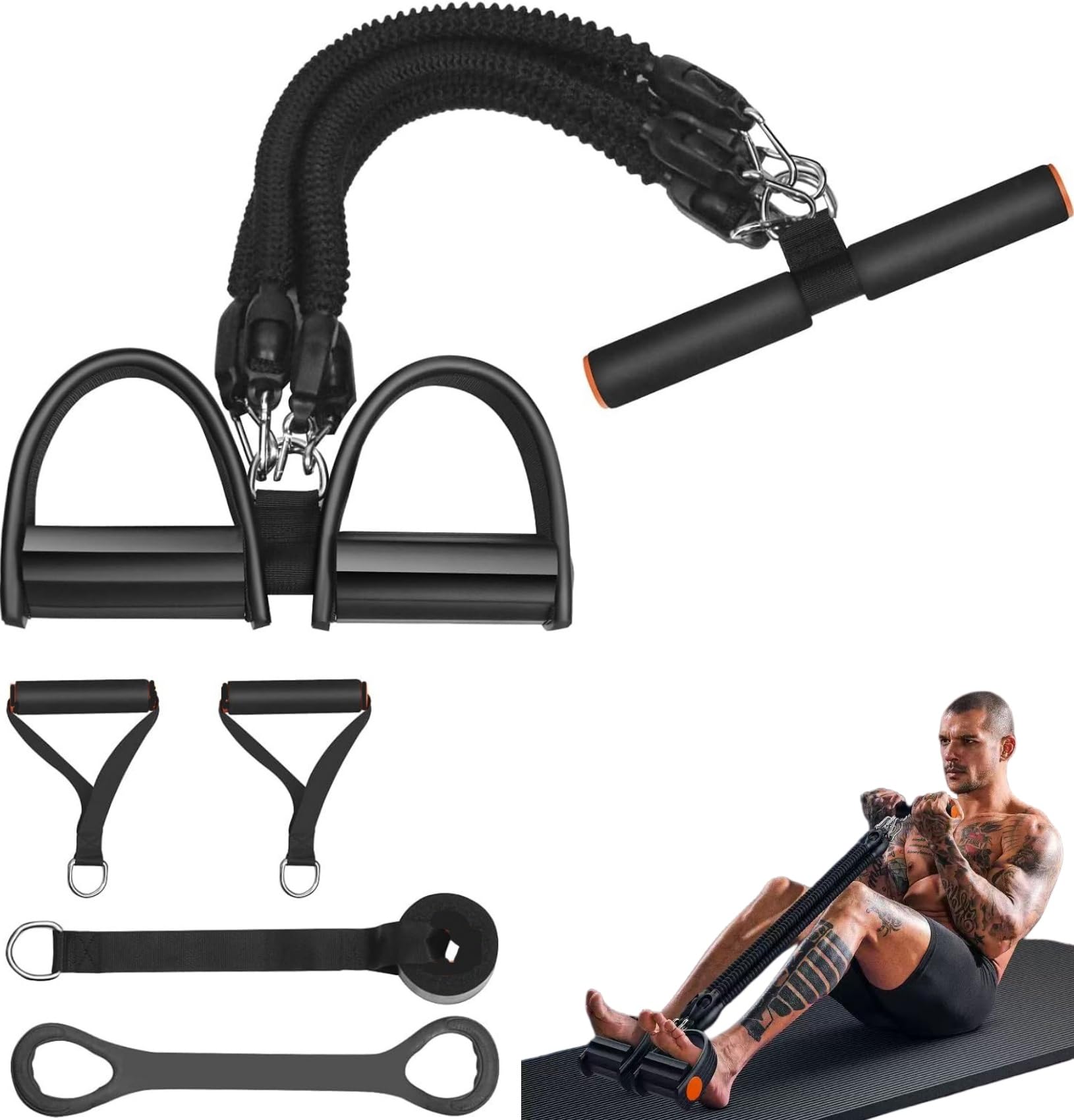 Resistance Bands for Exercise,6-Tube Elastic Yoga Pedal Puller Resistance Band, Natural Latex Tension Rope Fitness Equipment, for Abdomen/Waist/Arm/