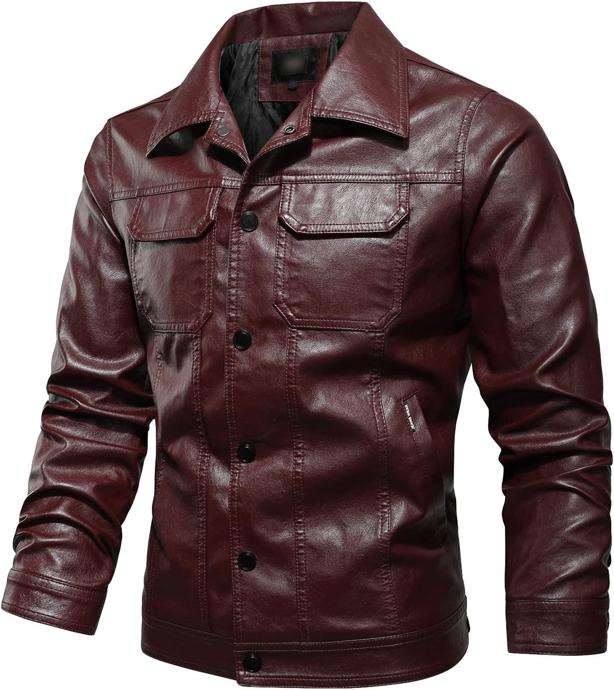 Men's Button Down Lapel Biker Jacket Winter Warm Faux Leather Motorcycle Jackets Lightweight Casual Pu Bomber Coat