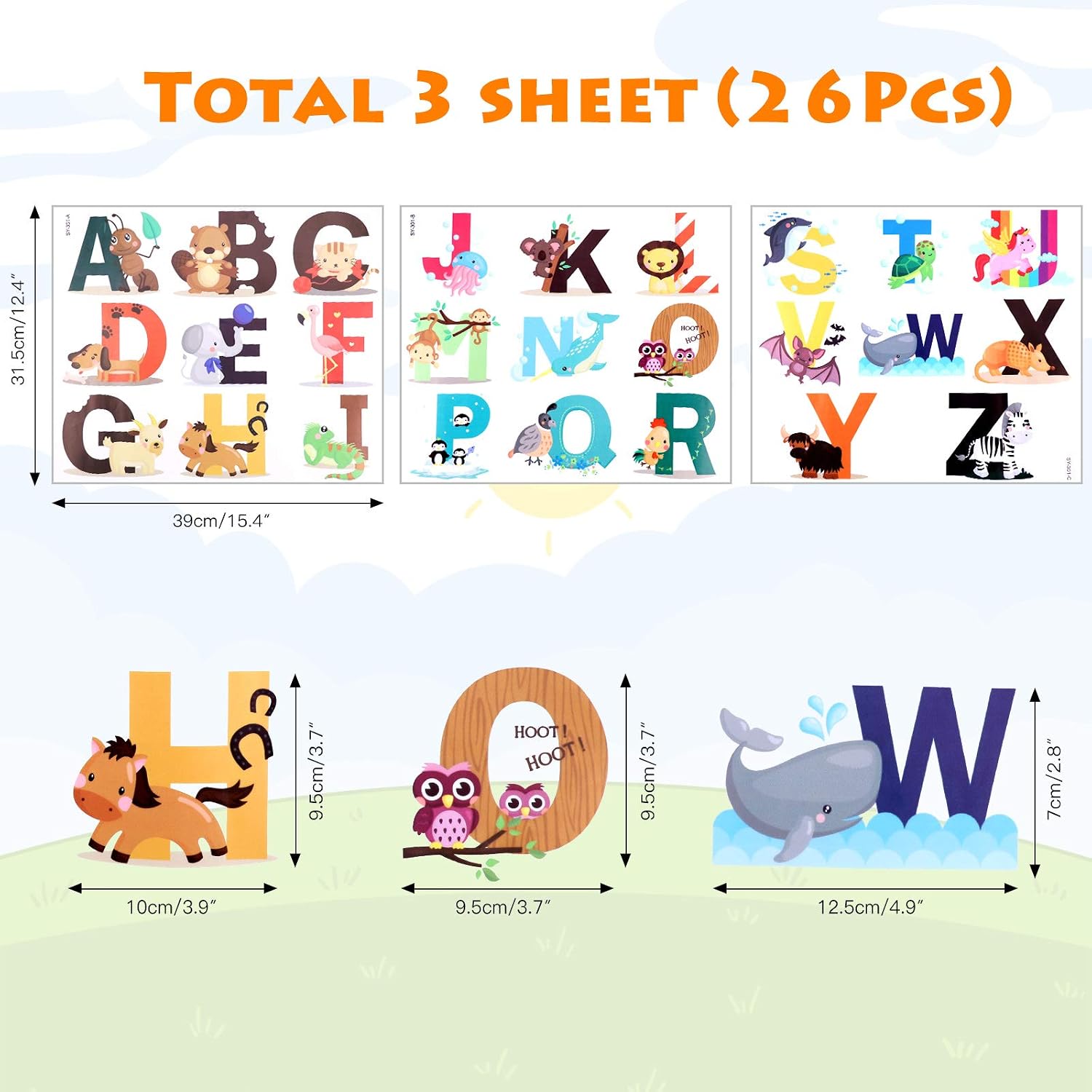 OOTSR 26 Alphabet Wall Decals, Removable Wall Decals Stickers Decor, Colourful Animal Alphabet ABC Wall Stickers for Nursery Bedroom Living Room décor