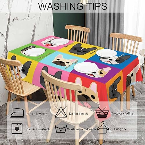 Miniatura 5 de Beabes Mantel rectangular de bulldog francés, resistente a las manchas, mantel colorido con cabeza de bulldog de cachorro, manteles de 52 x 70