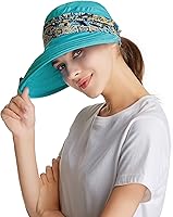 Vista 31 de icolor Sombreros de sol para mujer, protección solar UPF 50, sombrero de verano al aire libre, visera con solapa, sombrero de cola de caballo, Marrón