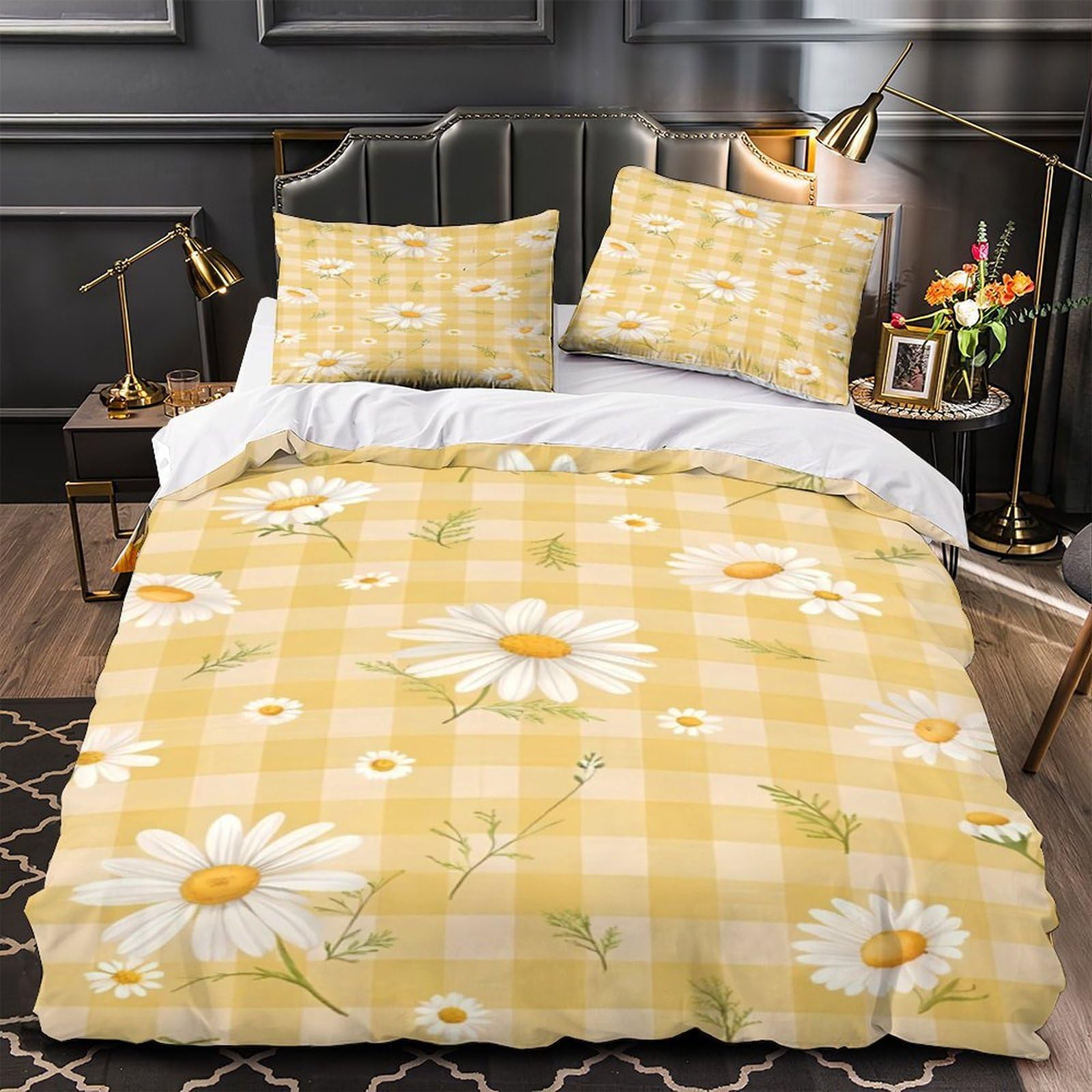 Housse de couette marguerite 135x200 parure lit microfibre ado