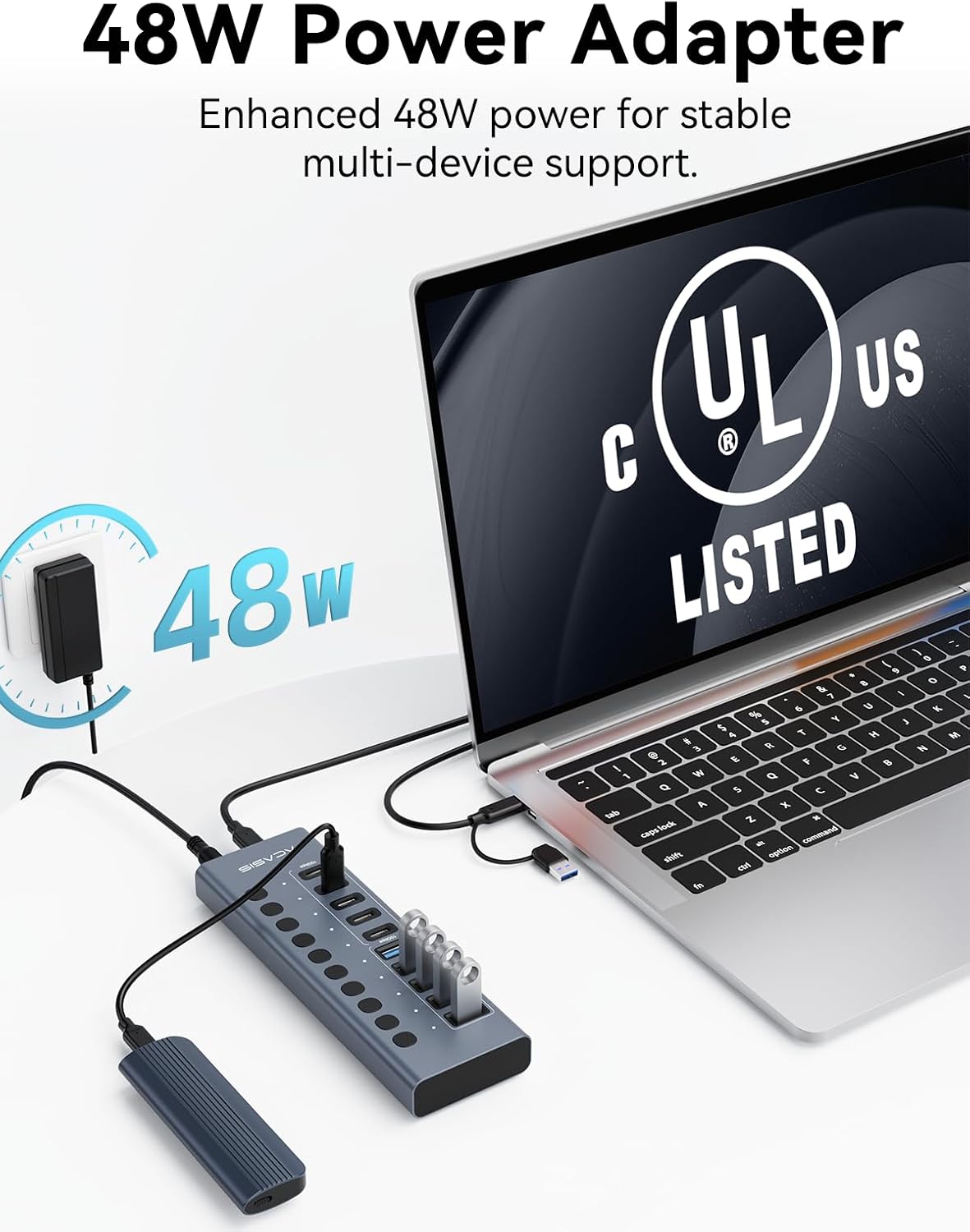 Powered USB 3.2 Hub, ACASIS 10 Ports USB 3.2 Hub(5 USB-A 3.2 Ports+5 USB-C 3.2 Ports), Aluminum USB Hub Powered with 48W Power Adapter, USB Hub for PC/Laptop, Computer, Flash Drive, Printer, Camera