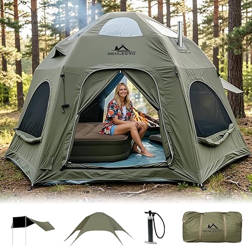 Miniatura 13 de Tiendas inflables para acampar, gran tienda de camping inflable con bomba manual, tiendas inflables fáciles de montar para 4-6 personas, tienda de