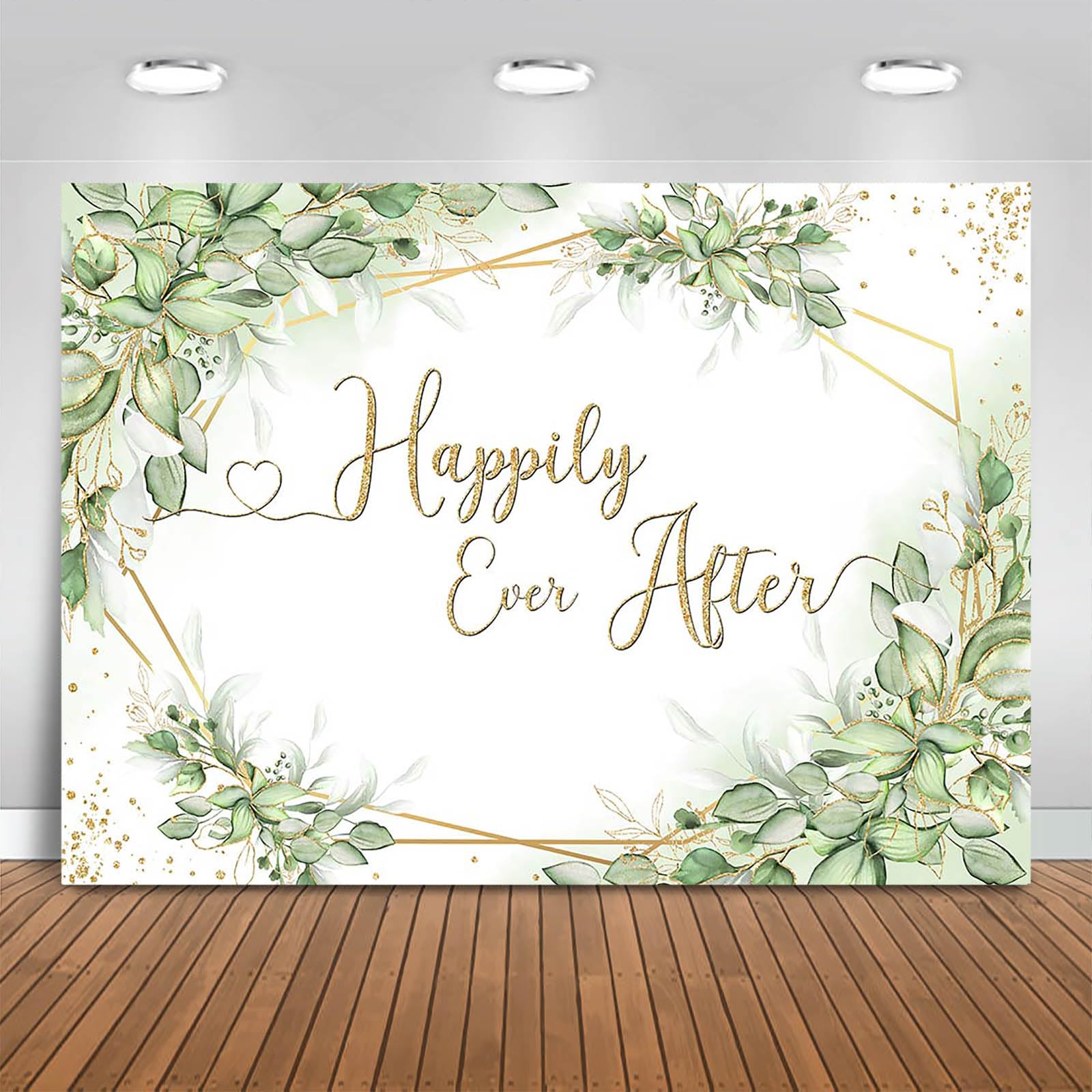 Happily Ever After Hintergrund Salbeigrün Hochzeit Dusche Party Dekorationen Hintergrund Grüne Blätter Brautdusche Banner Fotokabinen-Requisiten (3 x 2,1 m)
