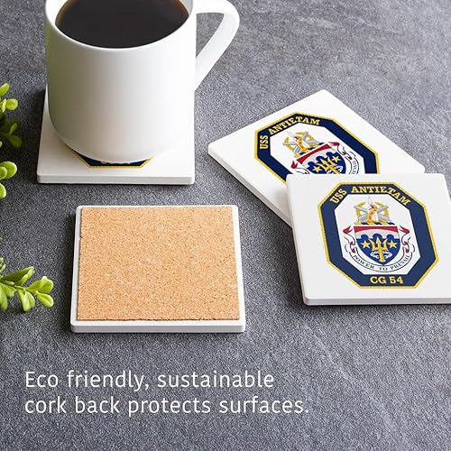 Miniatura 5 de USS Antietam (CG-54), Joyride Home Decor 4 posavasos de cerámica, posavasos cuadrados de 4 pulgadas, juego de 4, parte trasera de corcho