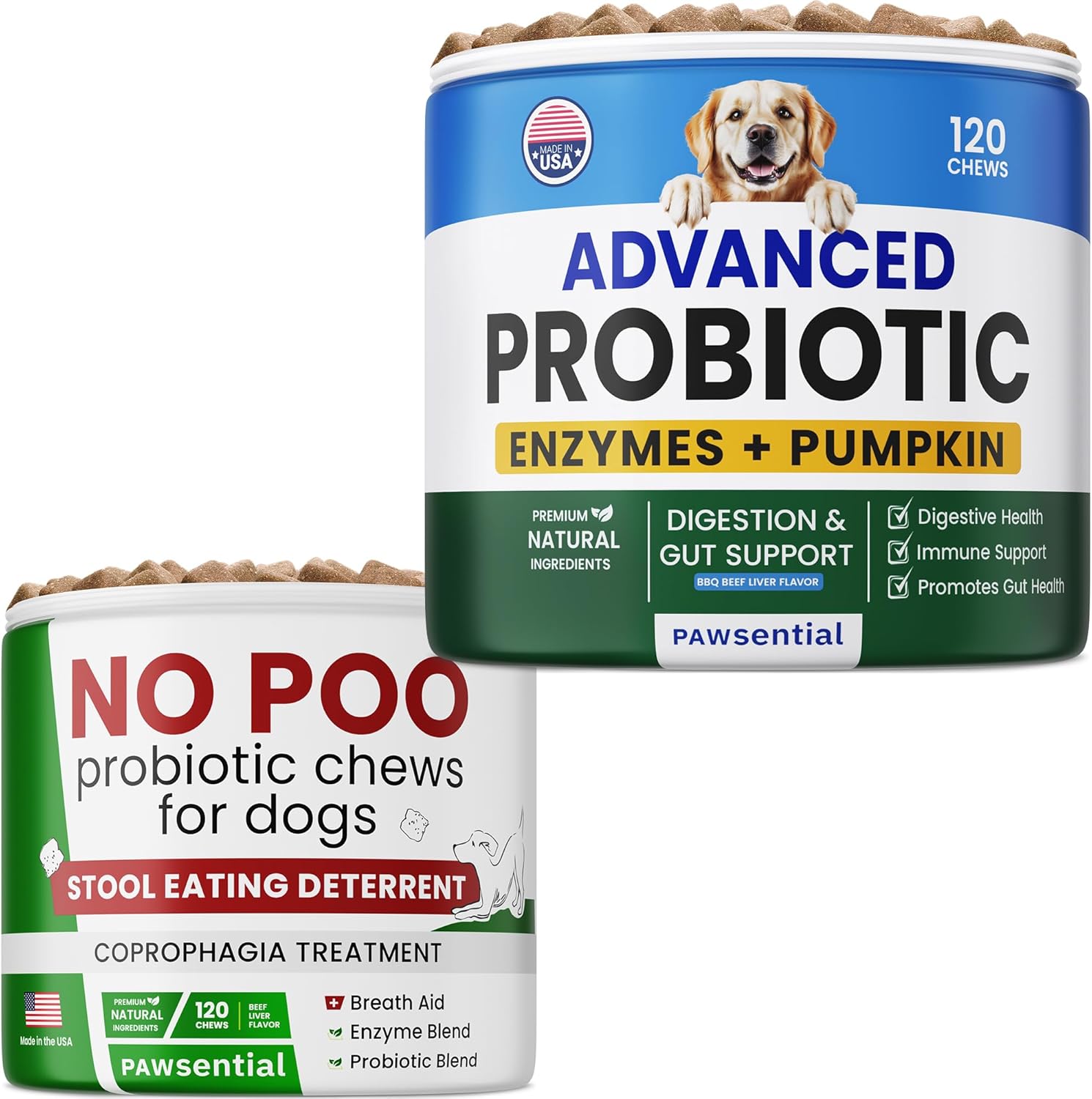 Advanced Dog Probiotics + No Poo Chews for Dogs Bundle - Stool Eating Deterrent - Diarrhea, Gas, Upset Stomach Relief & Season Allergy - Made in USA