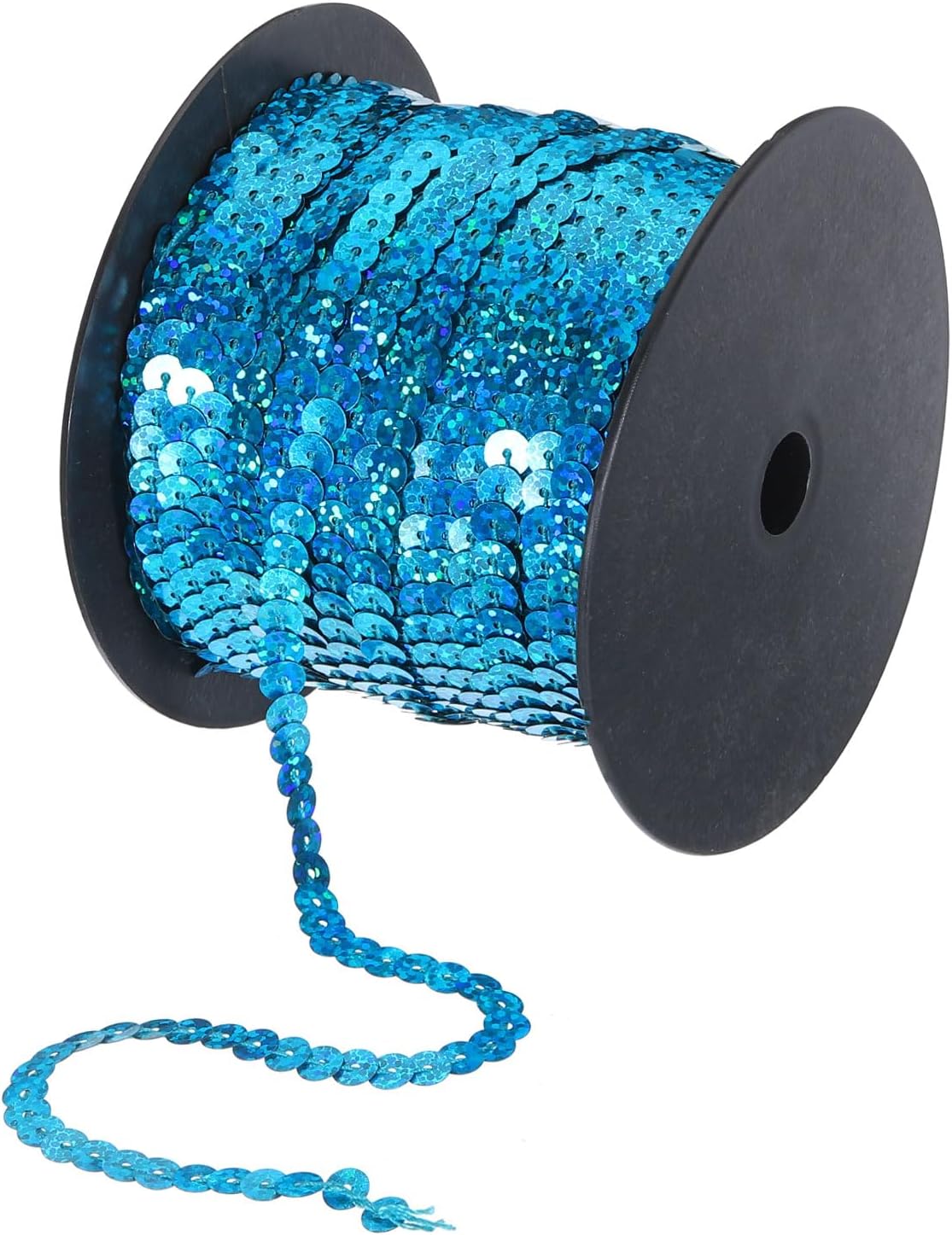 MECCANIXITY 100 Yards x 0.24 Inch Flat Sequin Strip Laser Sequins Fabric Paillette Spangle Sequins Trim for Crafts DIY Sequin Fringe Sewing Bling Lake Blue