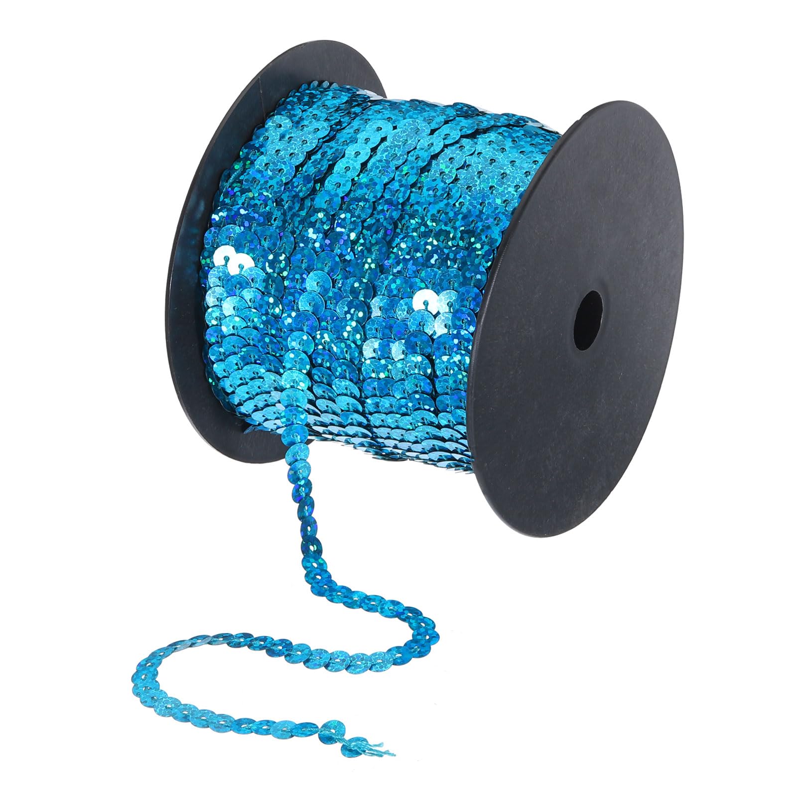 QUARKZMAN 100 Yards Flach Pailletten Streifen 6mm Laser Pailletten Stoff Paillette Dreieck Pailletten Trimmen für Handwerk Basteln Pailletten Fransen Nähen Klingeln See Blau