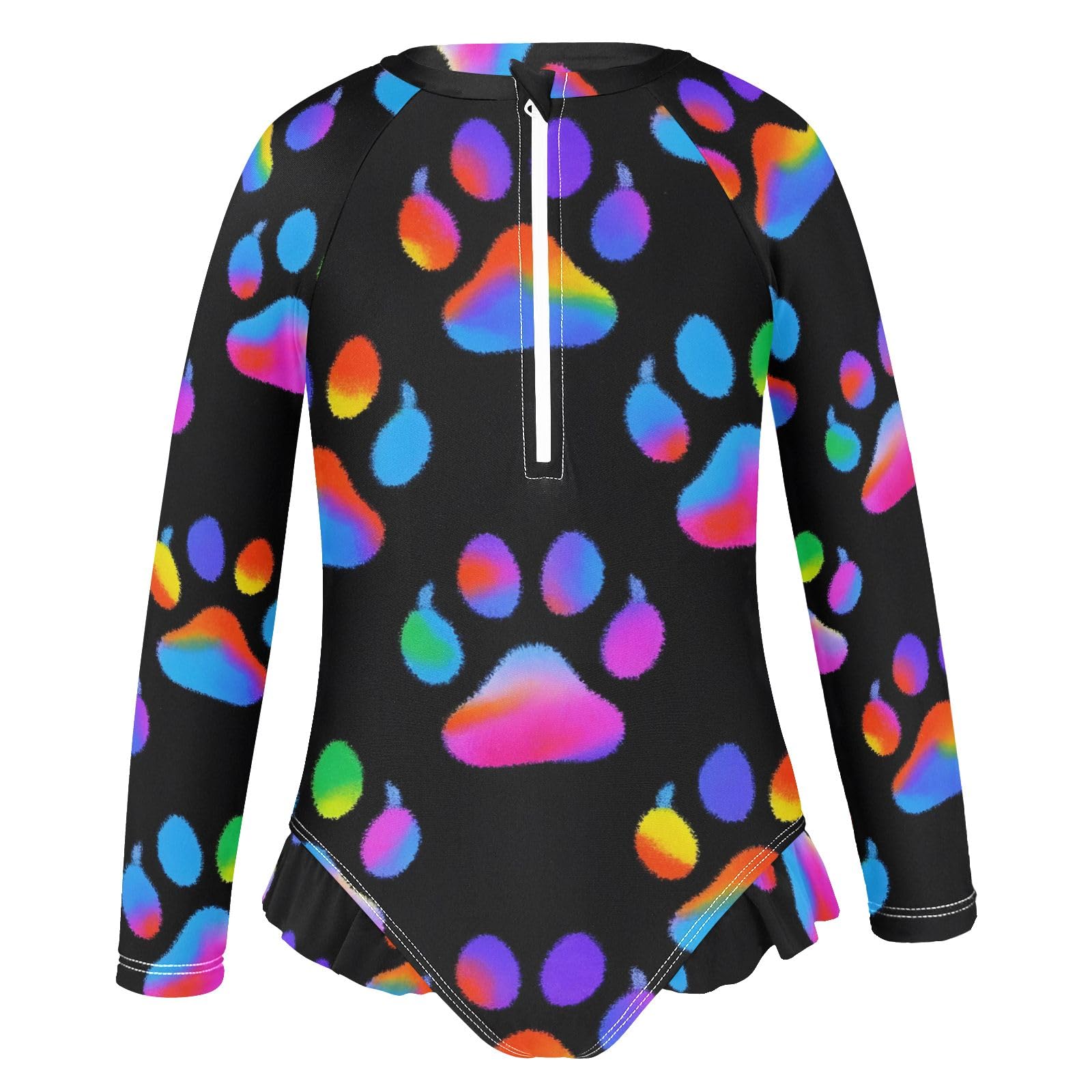 ALAZA Swimsuit for Girls Long Sleeve Rashguard Bathing Suit Neon Dog Paw Quick Dry 4T