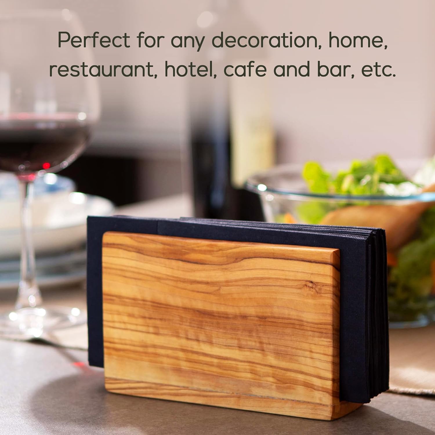 CRYSTALIA Wooden Napkin Holder for Table, Olive Wood Napkin Holder for Kitchen Dining Table & Cocktail, Decorative Tissue Dispenser for Home Picnic Indoor Outdoor, Rustic Design (Rectangular)