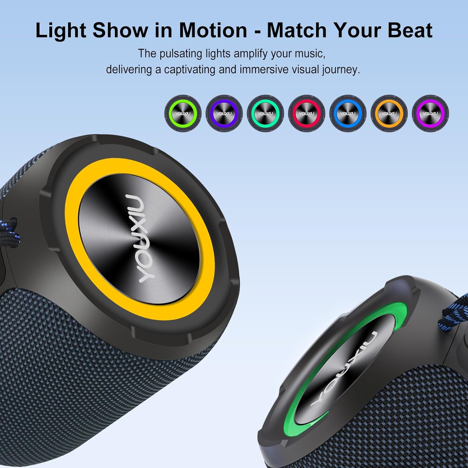 YOUXIU 40W Portable Bluetooth Speaker with Lights IPX7 Waterproof Wireless Speaker TF Double Pairing 24H Playtime,360 Degree Stereo Subwoofer Support Perfect for Outdoor, Travel, and Home Use - Image 5