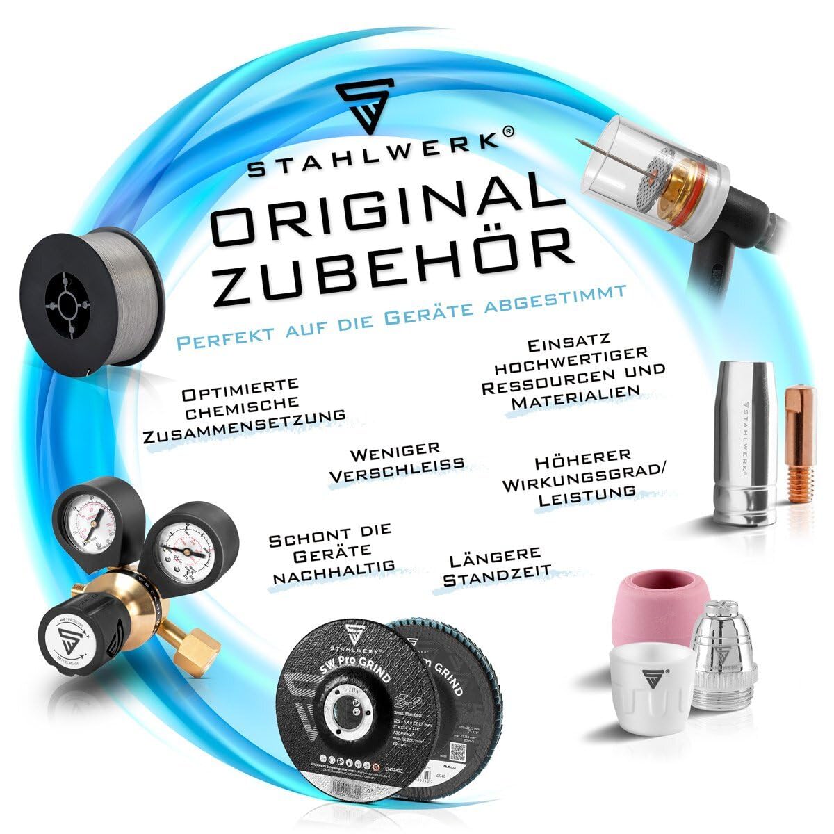 STAHLWERK WP-26 Premium WIG Verschleißteile-Set 26-teiliges Schweißzubehör mit Long-Life-Keramikdüsen, Spannhülsen, Spannhülsengehäusen und Brennerkappen für WP | SR 17, 18, 26 WIG Schweißbrenner