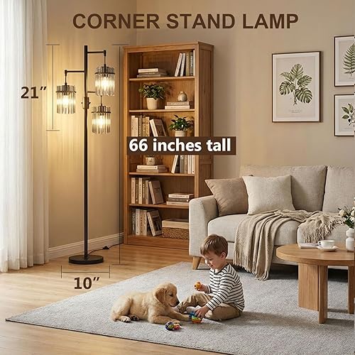 Miniatura 6 de Lámparas de pie industriales para sala de estar, lámpara de pie regulable, lámparas de pie modernas con pantalla de vidrio, interruptor giratorio,