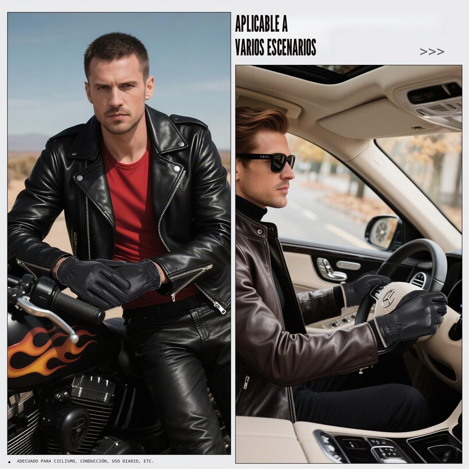 GSG SINCE 1998 Guantes piel hombre para conducir | Guantes de invierno de piel de oveja sin cromo con forro de lana, dedos táctiles y puño