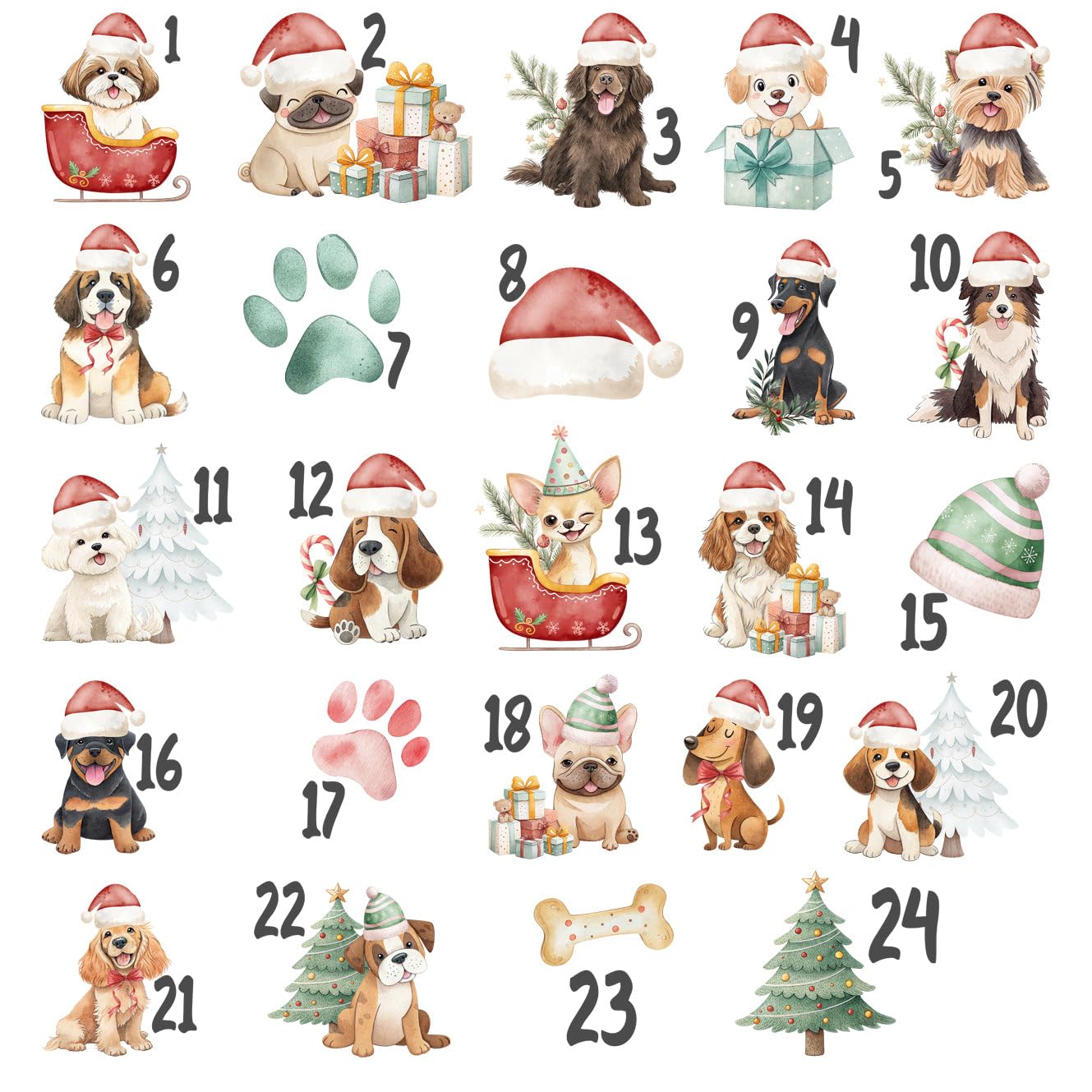 GRAZDesign Hunde-Adventskalender – 24 Stoffbeutel 15 x 20 cm