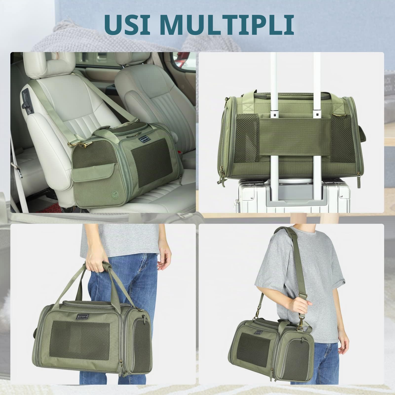 Petsfit Trasportino per Gatti Grande, Trasportino per Cani Piccolo e Grande con Materassino Morbido Espandibile, Borsa da Trasporto Pieghevole Approvata per Compagnie Aeree con Ventilazione in Tessuto
