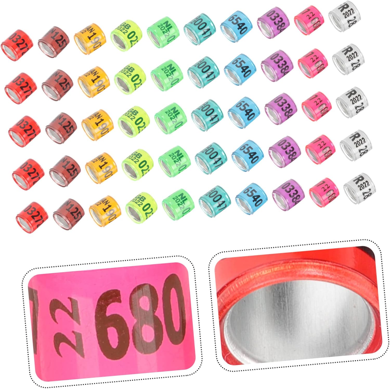 100Pcs Colorful Aluminum Bird Leg Bands - 1.10X1.10X0.80cm Identification Rings for Pigeons, Chickens, Parrots