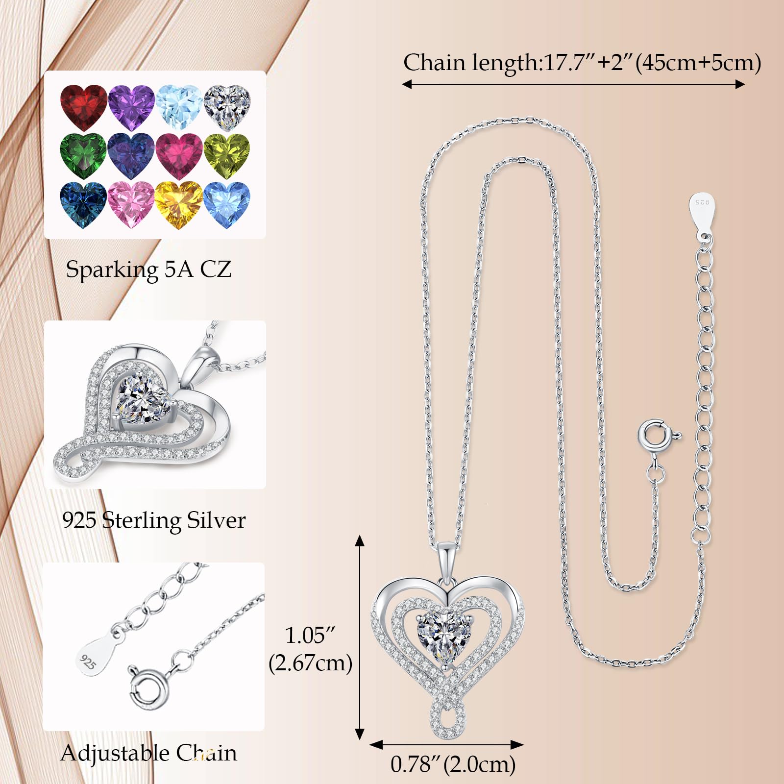 Collana Donna Argento Sterling 925 con Infinito Ciondolo Doppio Cuore Gioielli Regalo Donna Mamma Fidanzata Compleanno San Valentino Natale Anniversario Festa Della