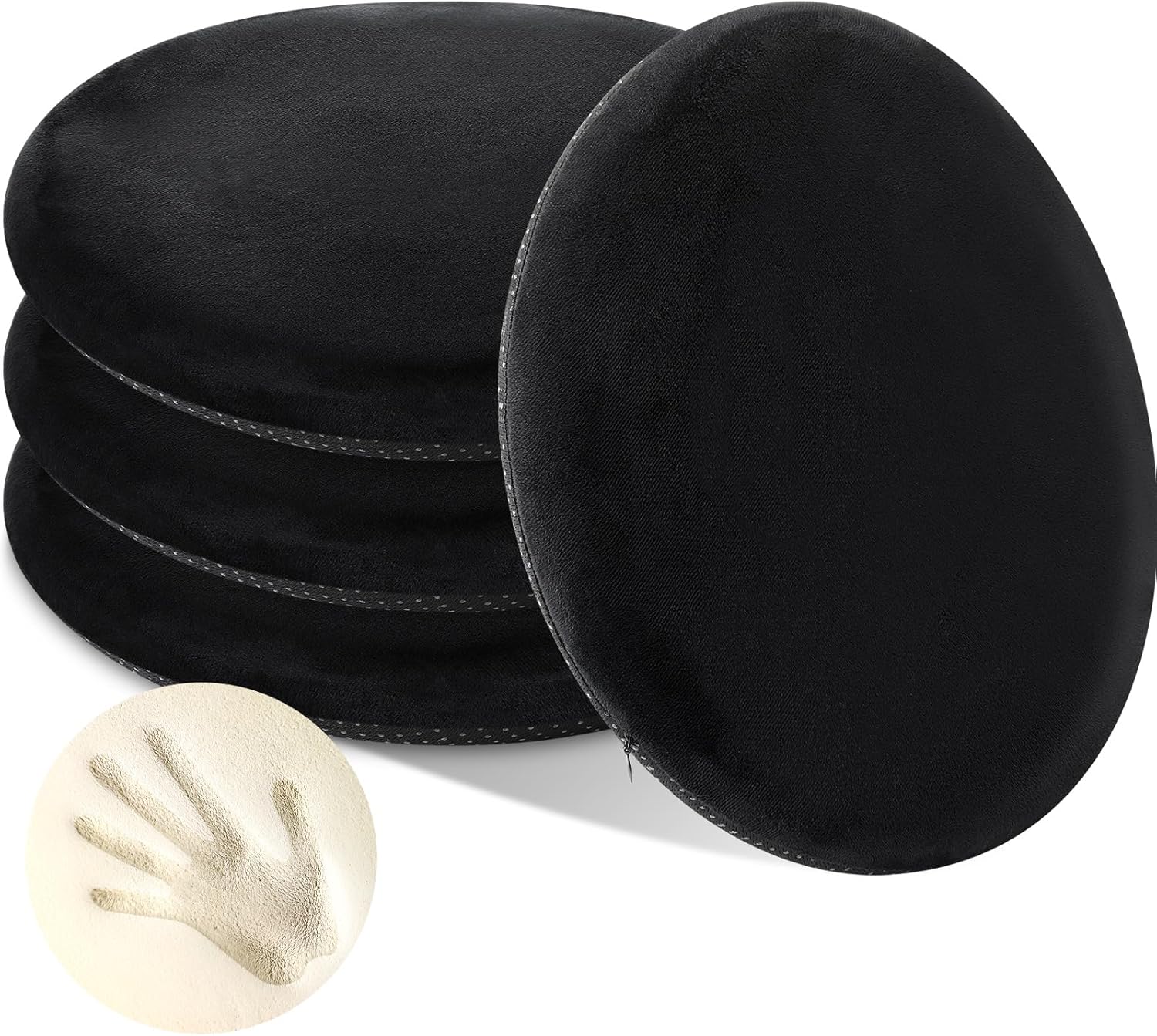 Threehoney 4 Pcs 13'' Round Memory Foam Chair Cushion Round Bar Stool Cushion Soft Memory Foam Anti Slip Seat Lumbar Support Pillow Home Decor Women Men Gift for Bar Kitchen Living Room(Black)