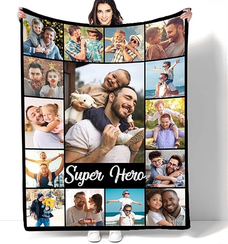 D-Story Manta personalizada con 15 textos de imágenes fabricada en Estados Unidos, manta personalizada con foto, manta personalizada para el día del