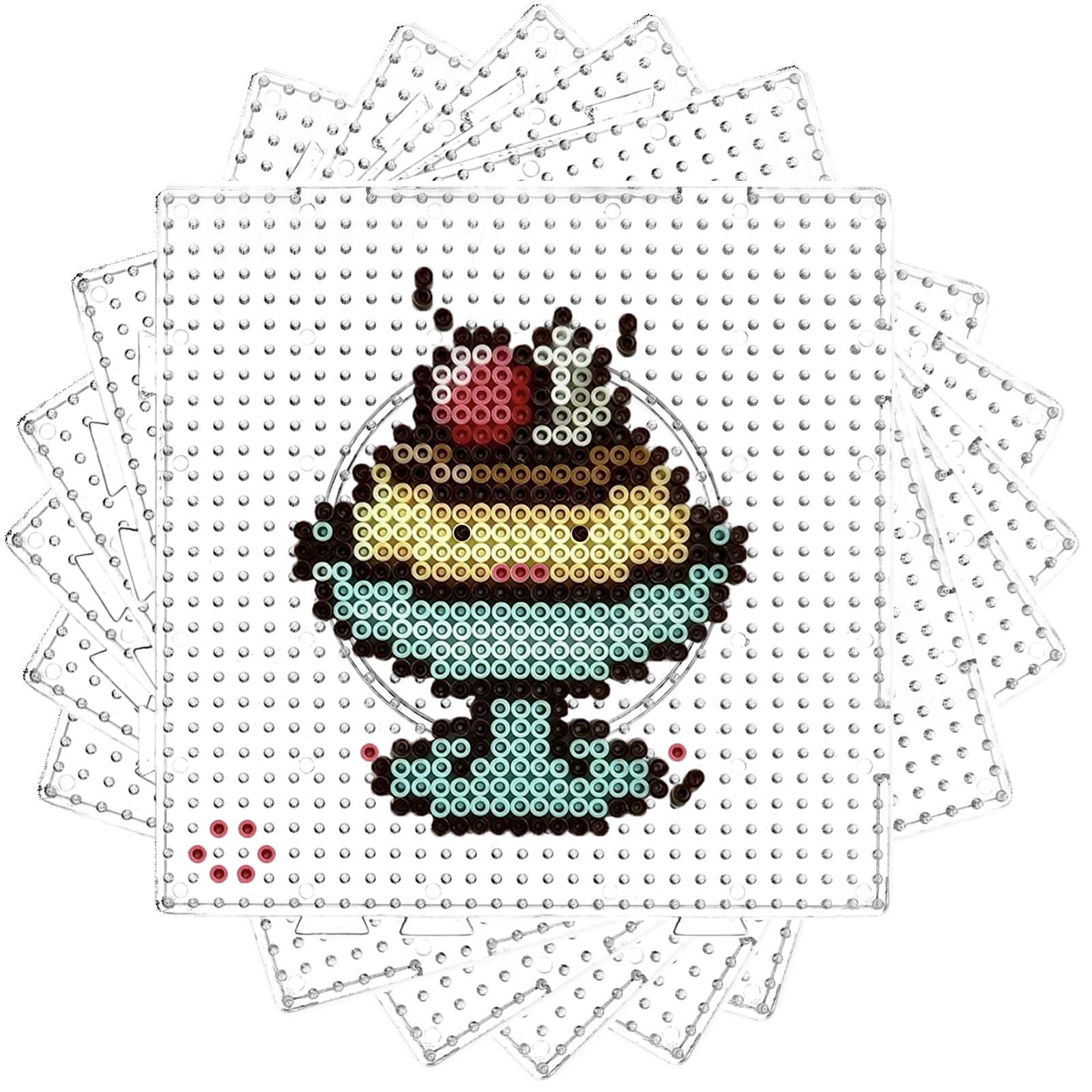 PEASUG 6 PCS Fuse Beads Pegboards, Plastic Fuse Beads Boards Kits, 5mm Square Large Clear Beads Pegboards for Gift DIY Craft Beads and Kids Craft Beads