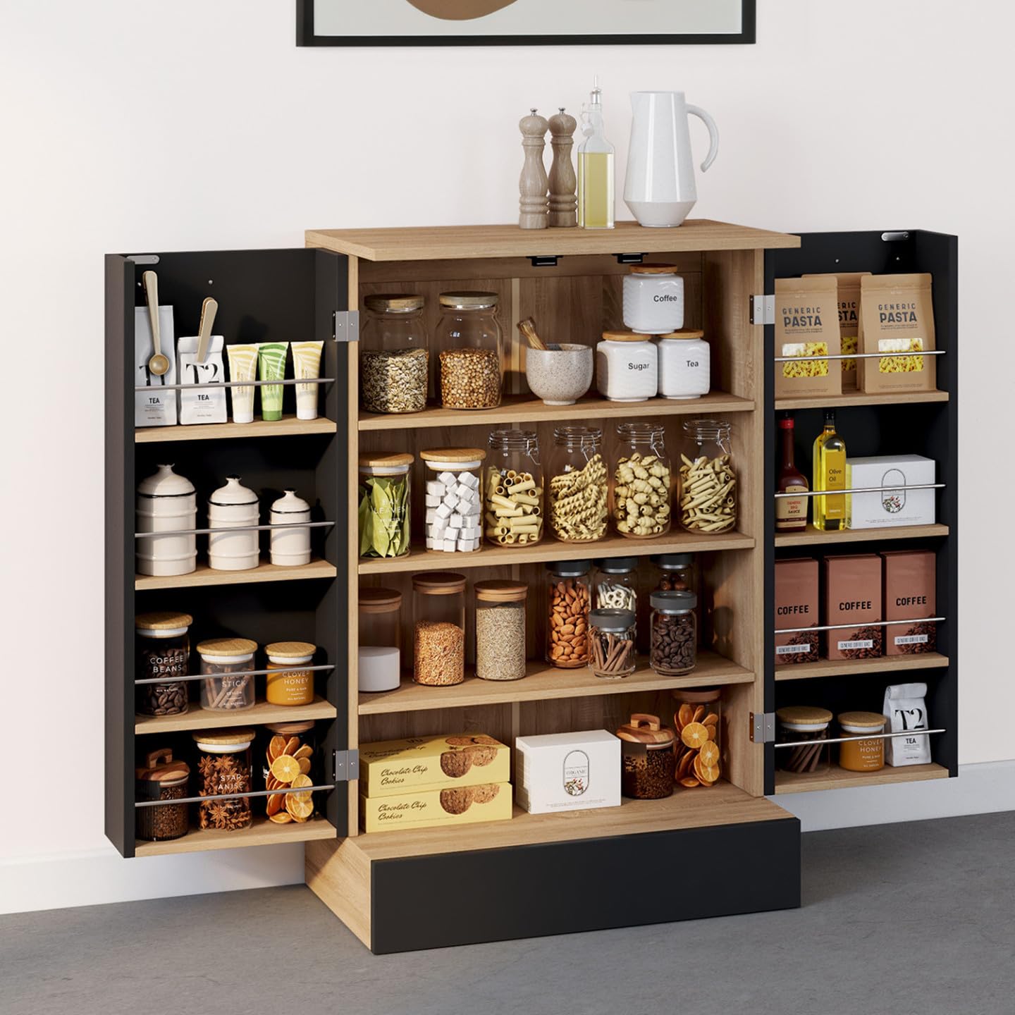 IDMarket - Niedriges Küchenbuffet Alto H.90 cm mit Ablagen in Schwarz und Holz
