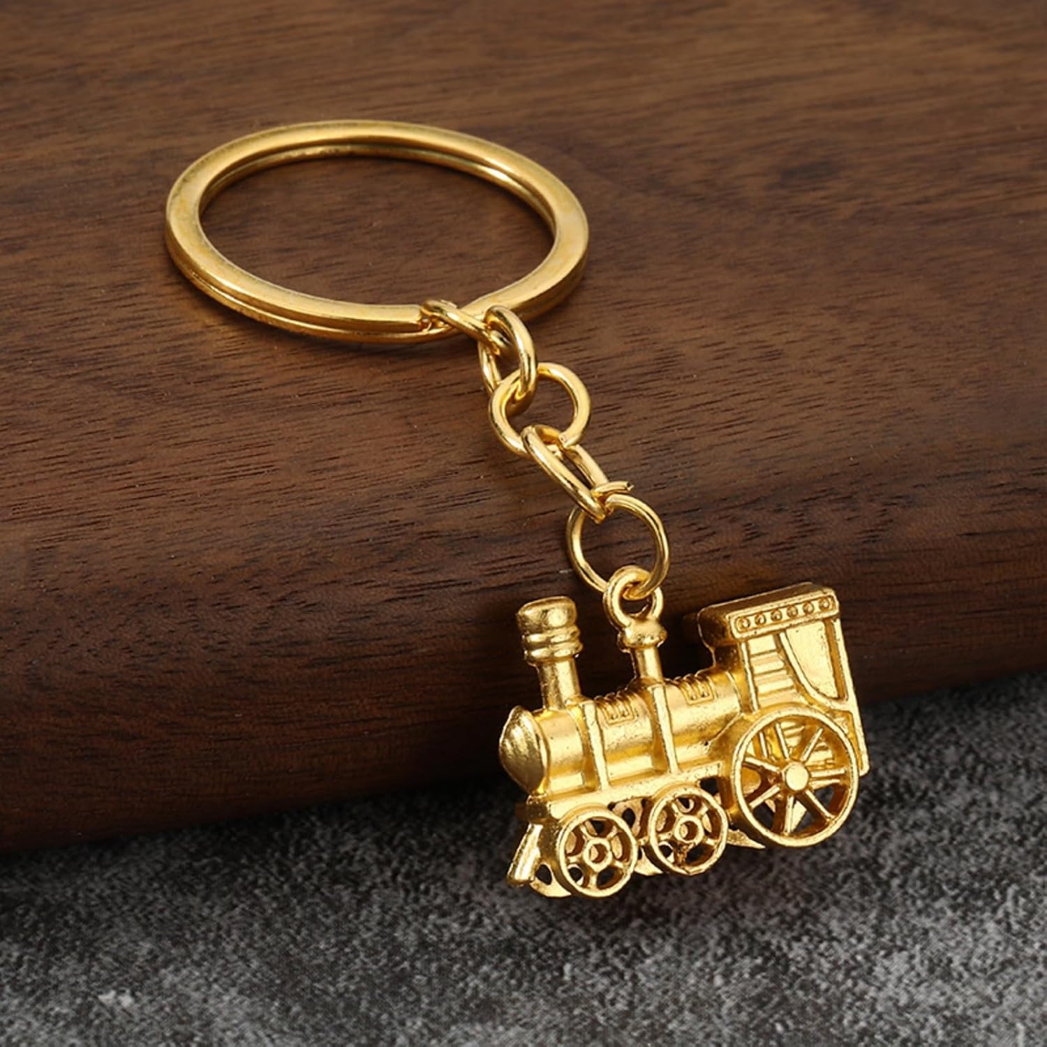 MALOYANVE 6 Pcs 3D Steam Train Keychain Set Antiqued Gold Silver Punk Style Bag Charm Car Keys Gift for Train Traffic Lovers image 2