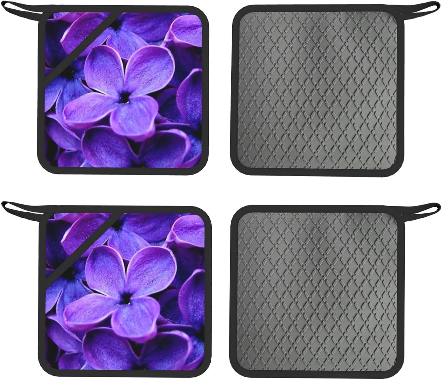 Violet Flower Oven Mitts and Pot Holders Set of 4 Heat Resistant Kitchen Gloves with Silicone Palm Hot Pads for Baking Cooking Grilling BBQ
