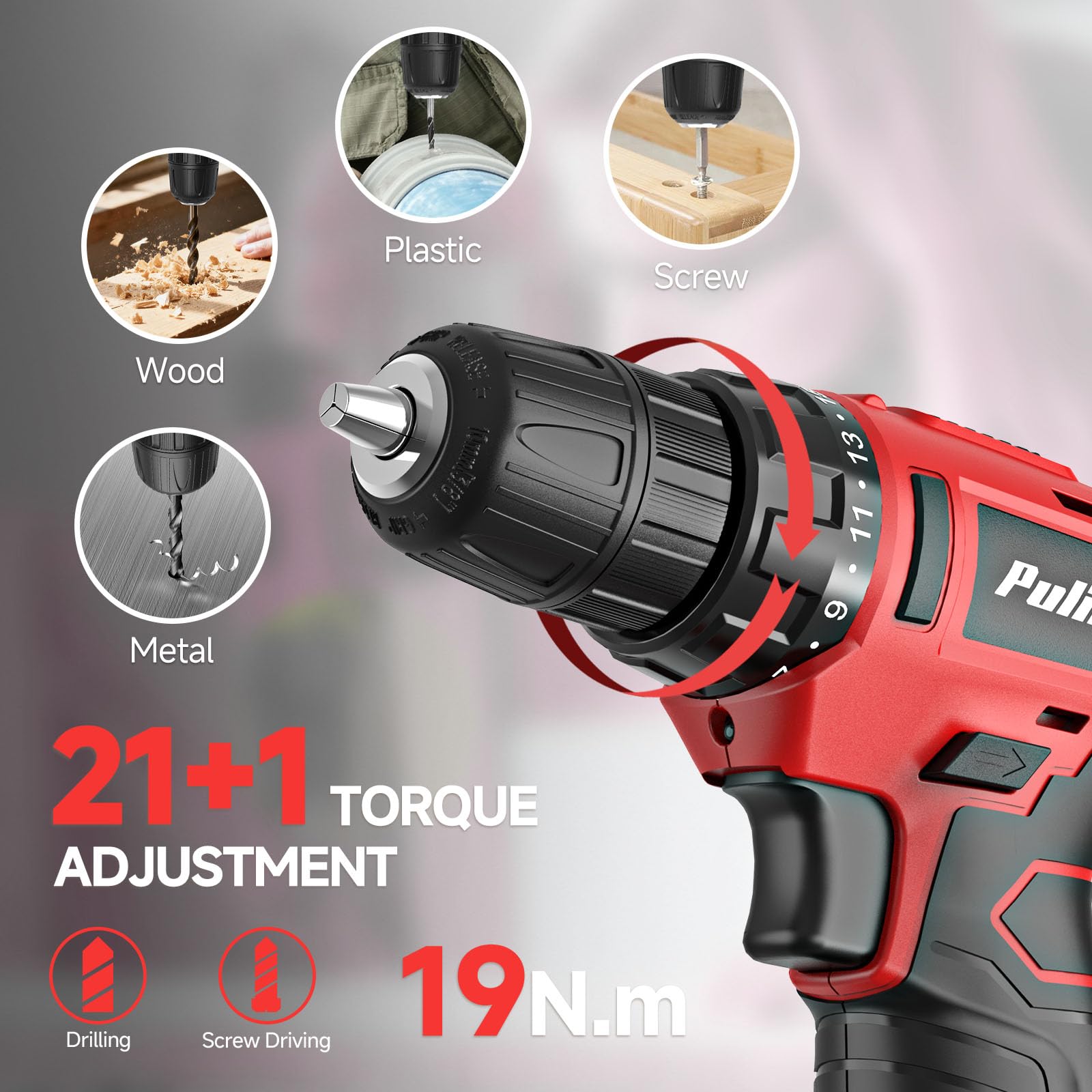 PULITUO 149-teiliges Bohrer-Set für den Haushalt mit rotem 12 V Akku-Bohrer, Handwerkzeuge, Werkzeugkasten für Frauen, Männer, Heimwerker für Verbesserungen
