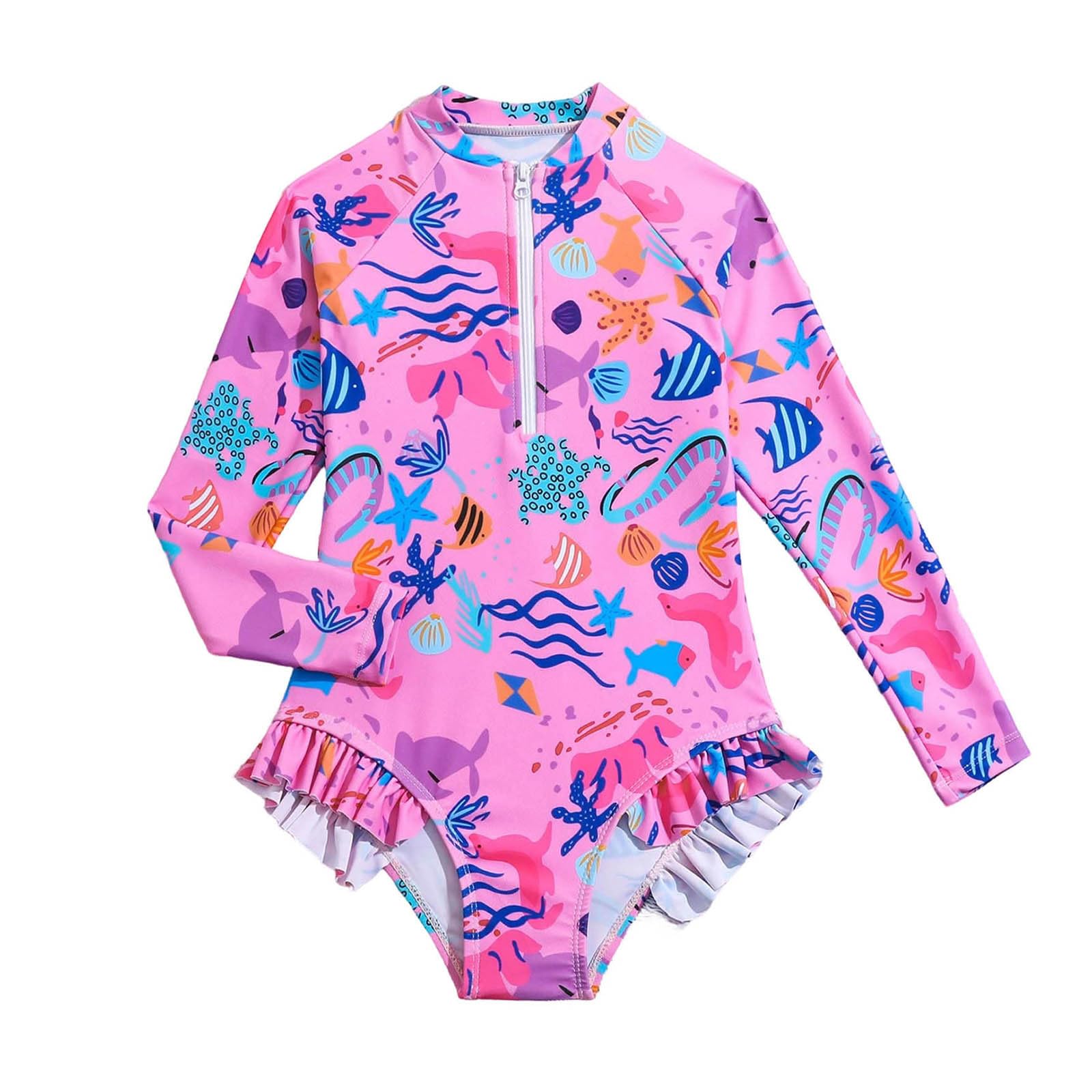 Genérico Bañador Niña Natacion Traje de Baño de Manga Larga con Estampado Floral para Niñas - Bañador Entero Veraniego y Cómodo para Playa y Piscina