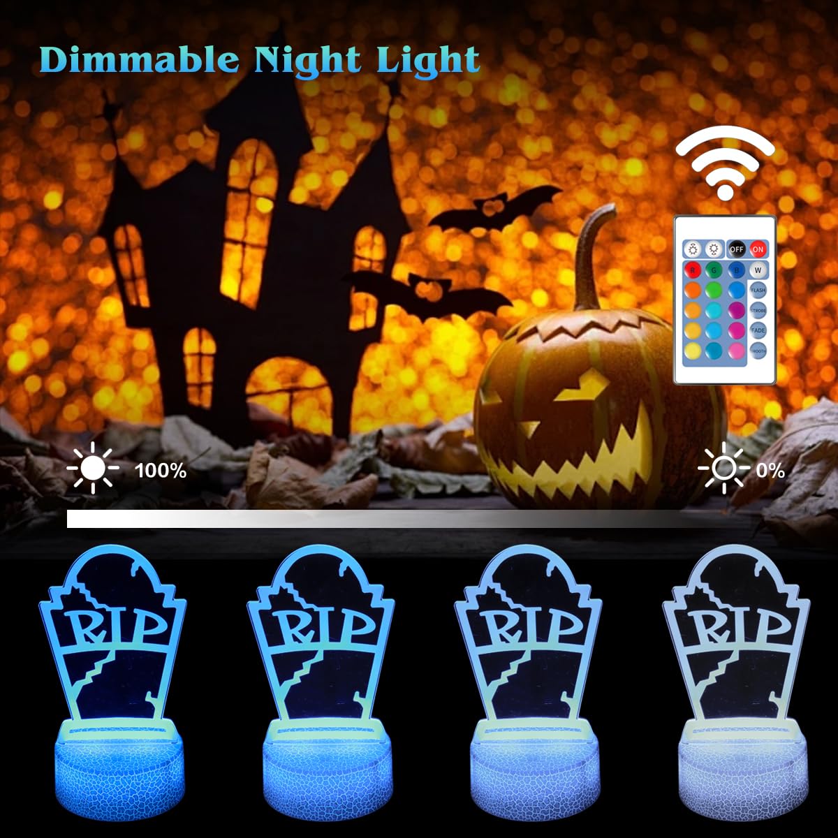 JHXLAMP Regali di Halloween, luce notturna per decorazioni di Halloween, lampada decorativa con 16 cambi di colore con telecomando e Smart Touch, regali di Halloween per ragazzi e ragazze