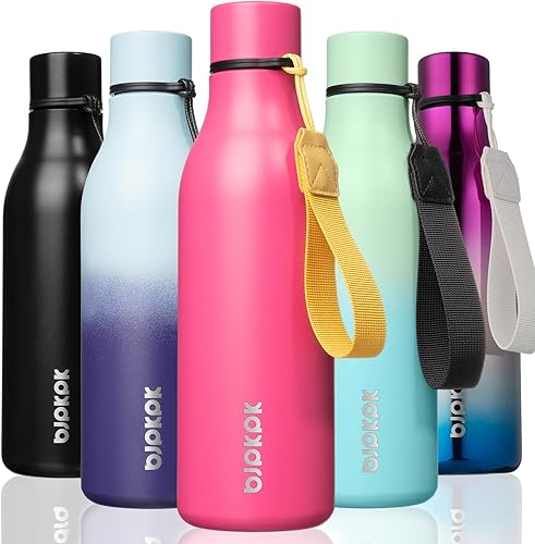 BJPKPK Botellas de agua aisladas, botella de agua de metal de acero inoxidable de 18 onzas con correa, termo a prueba de fugas, tazas, frascos,